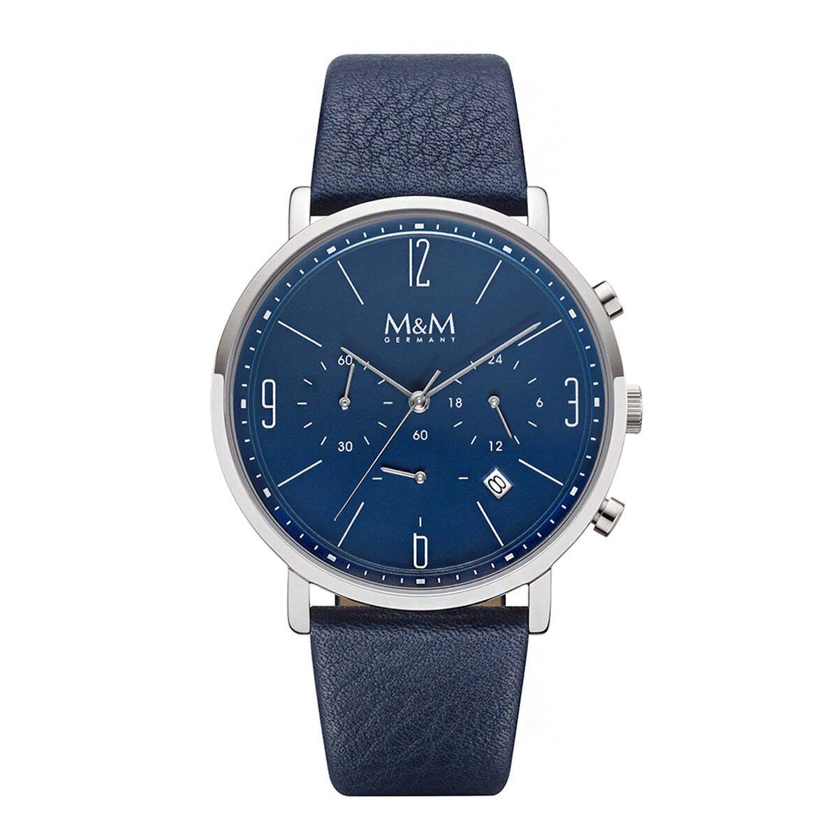 M&M Quarzuhr Armbanduhr Lederarmband Chronograph (1-tlg), Analoguhr rund mit Lederarmband, Designer Uhr mehr