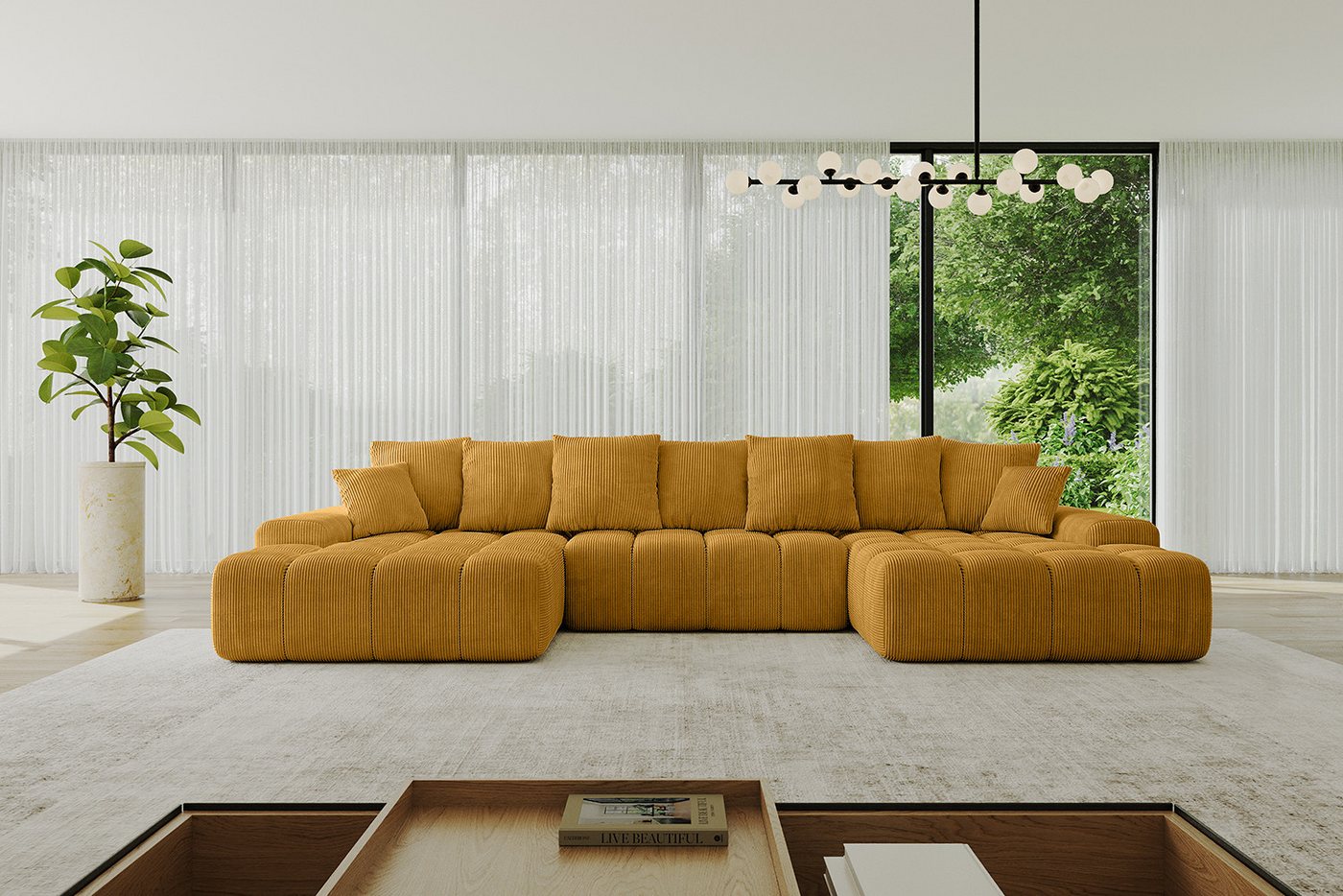 ALTDECOR Wohnlandschaft ENSI-U, Couch mit Schlaffunktion, Wohnzimmer - Wohnlandschaft, Corner Sofa Bett Eckcouch Couch U-Form Schlafcouch 353x164x69
