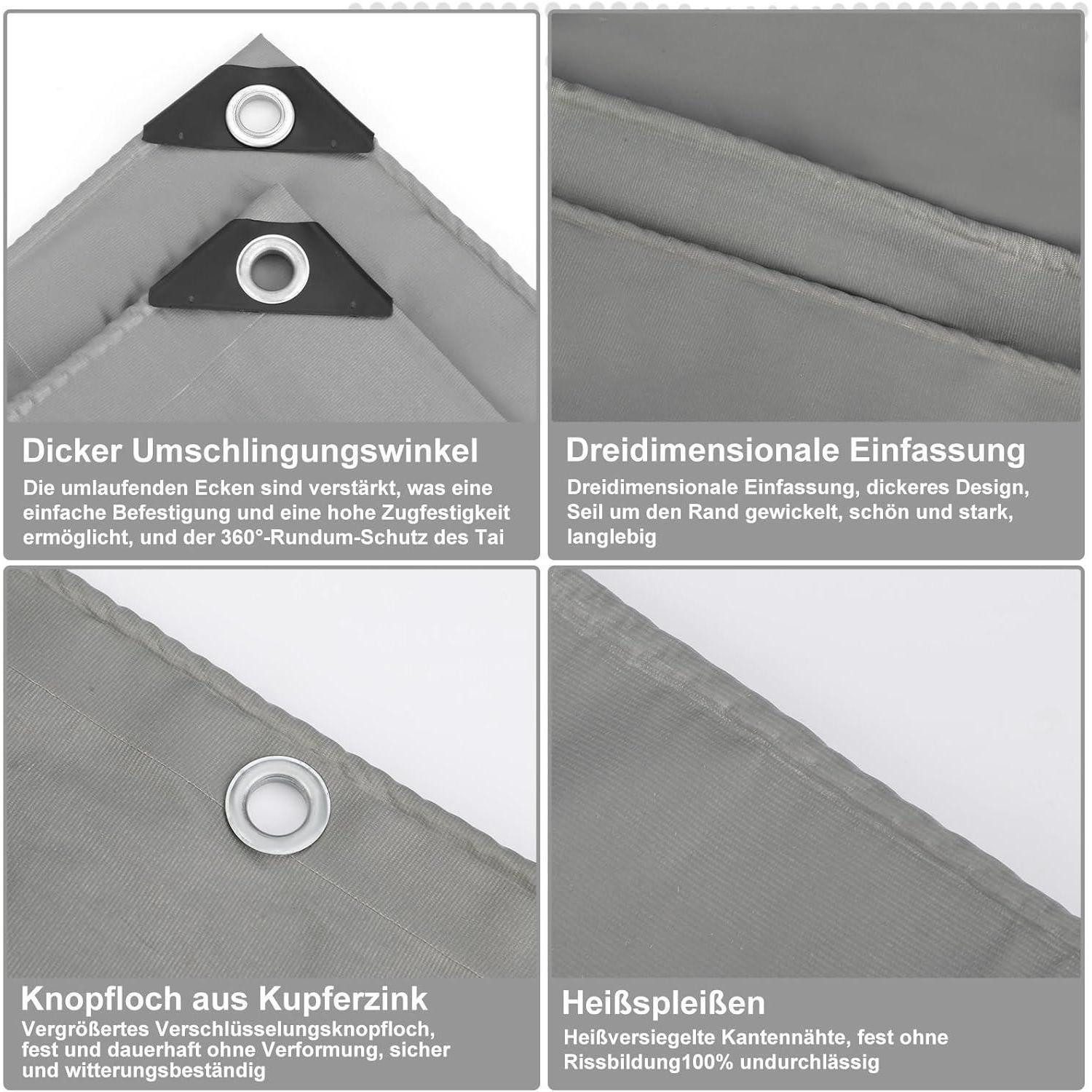 LuxusKollektion Schutzplane Abdeckplane 450g PVC Ösen Wasserdicht Reißfest Grau 3m x 4m