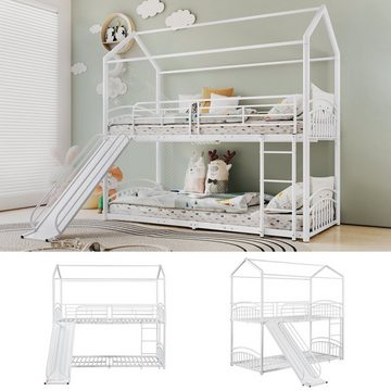 Sweiko Etagenbett (Kinderbett mit Rutsche und Leiter), Metallbett mit Gitter und Fallschutz, 90*200cm