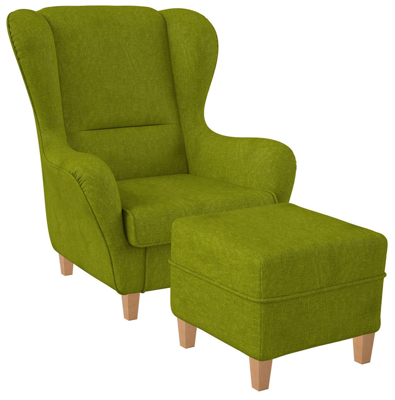 Supellex Ohrensessel Sofia Relaxsessel mit Hocker – Vienna Hellgrün