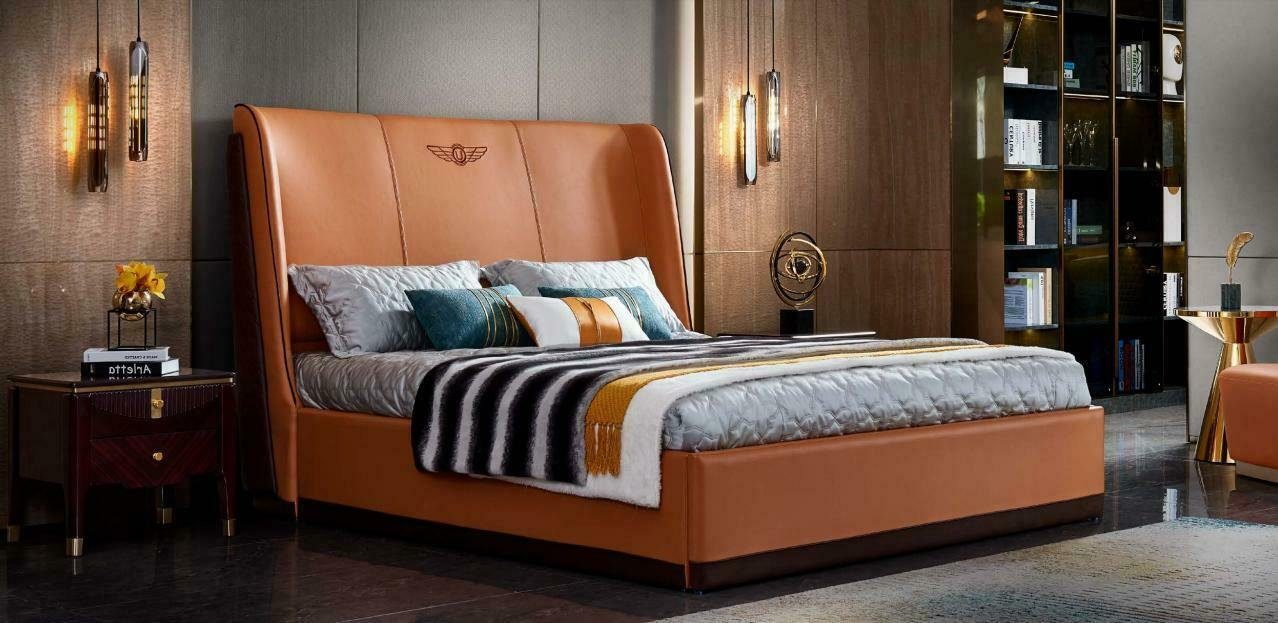 JVmoebel Lederbett, Bett Orange Design Holz Luxus Neu Betten Modern Möbel Schlafzimmer