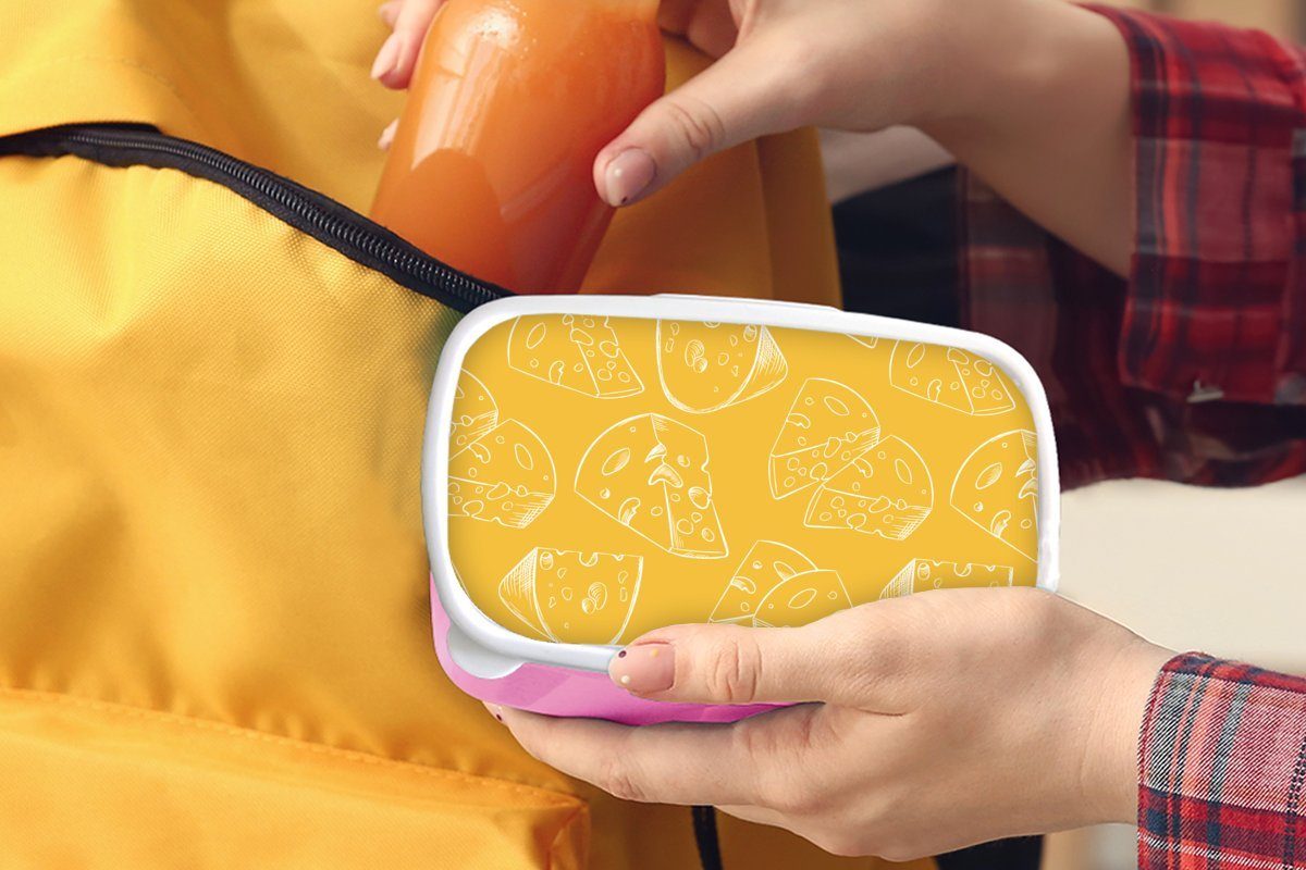 MuchoWow Lunchbox für Brotdose Erwachsene, Käse Gelb Kinder, - Kunststoff, Brotbox rosa (2-tlg), Kunststoff - Snackbox, Design, Mädchen