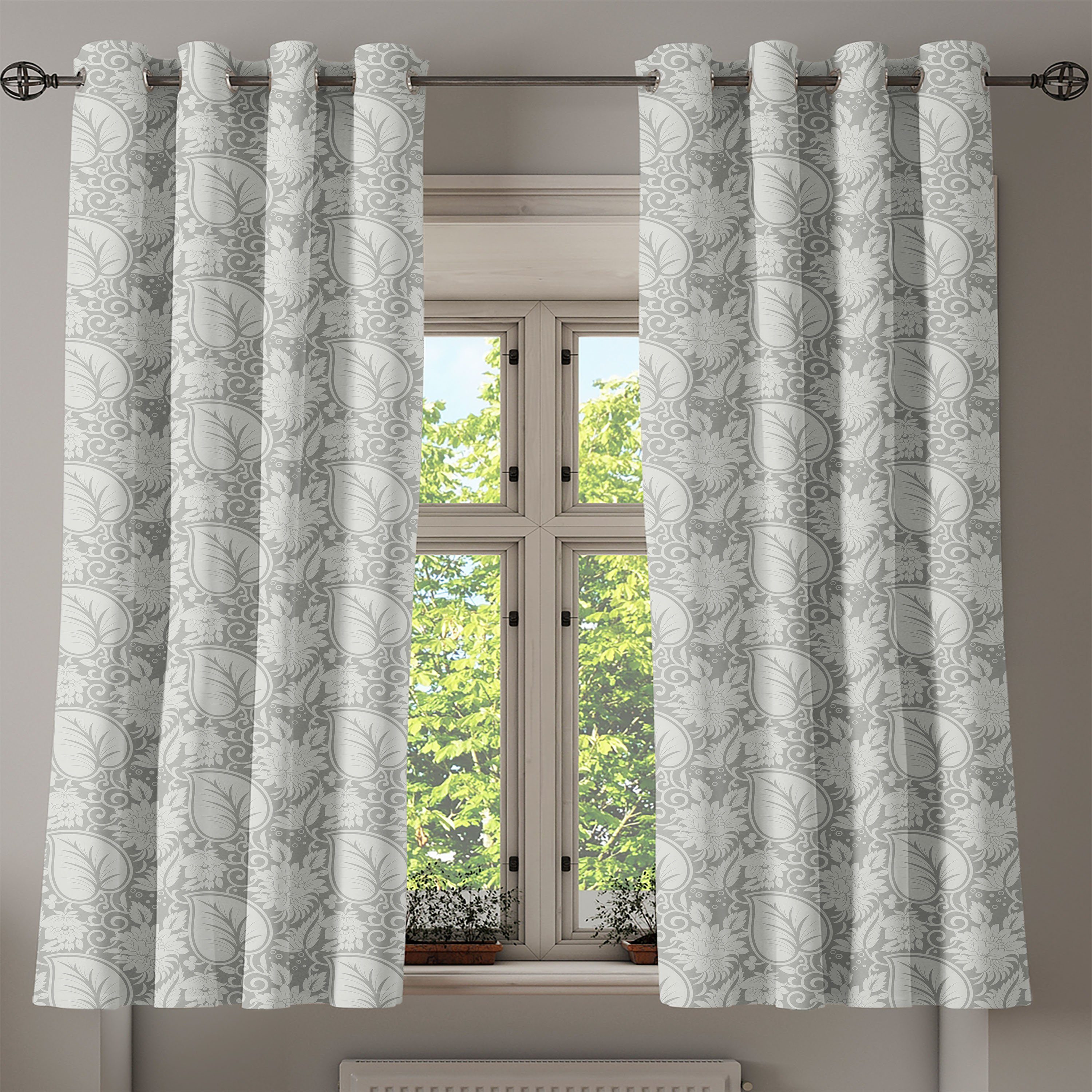 Paisley-blühende Gardine 2-Panel-Fenstervorhänge für Dekorative Abakuhaus, Schlafzimmer Blumen Wohnzimmer, Grau