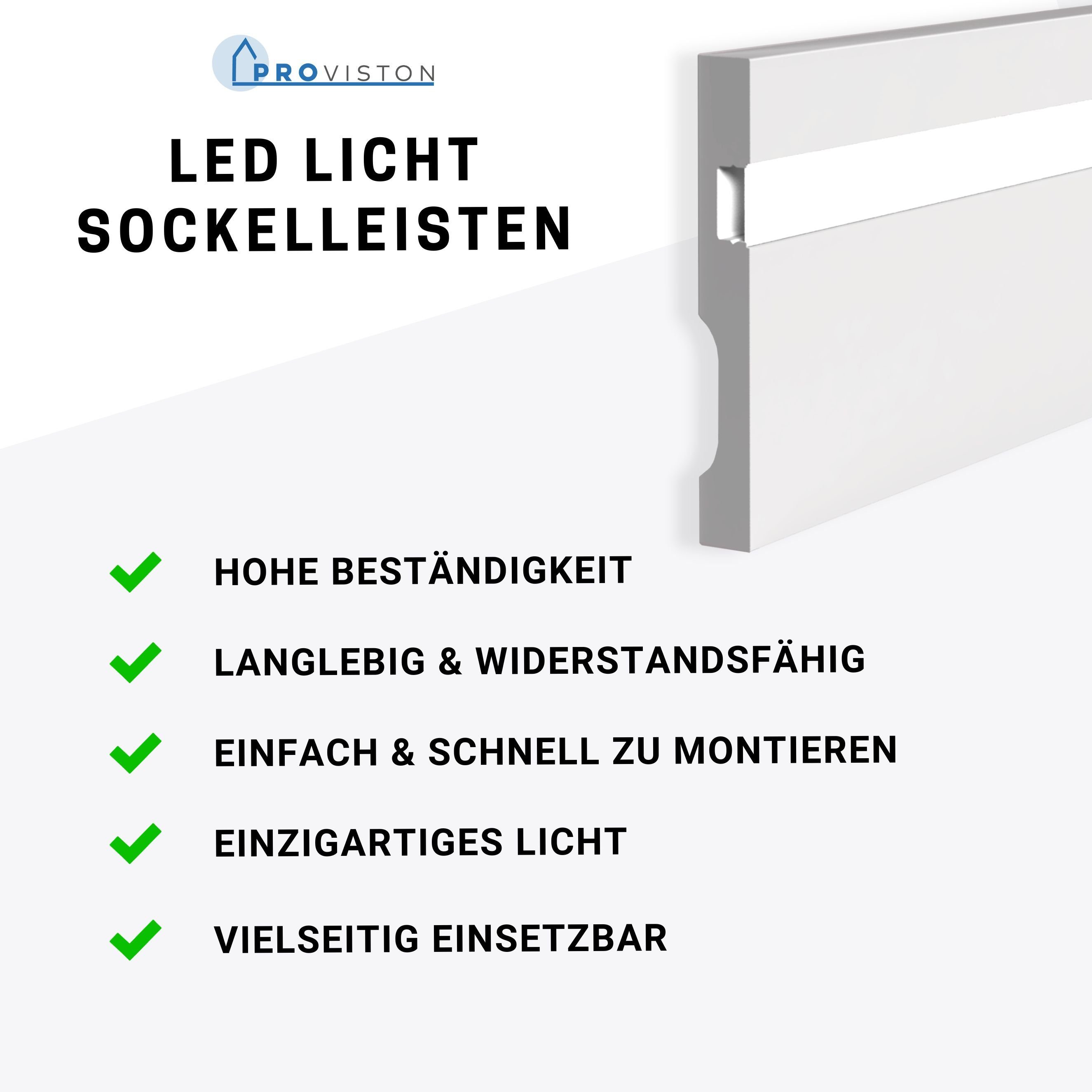 PROVISTON Sockelleiste 15.8 x 100 x 2500 mm LED Fußleiste Alu eloxiert Silber Spez.emailliert, L: 250 cm, 1-St.