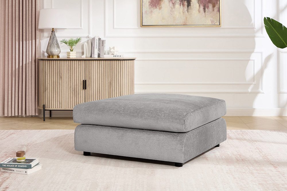 riess-ambiente Polsterhocker SOHO 100cm grau – Chenillebezug, Wellenunterfederung, modern (Einzelartikel, 1 St), großer Hocker als Sitz- oder Fußablage – ideal für Wohnbereiche
