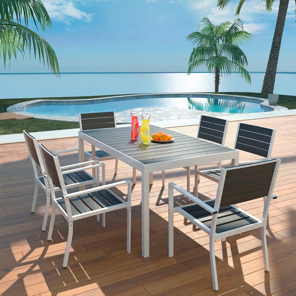 vidaXL Gartenmöbelset, Stuhlmaterial: WPC + pulverbeschichteter Rahmen