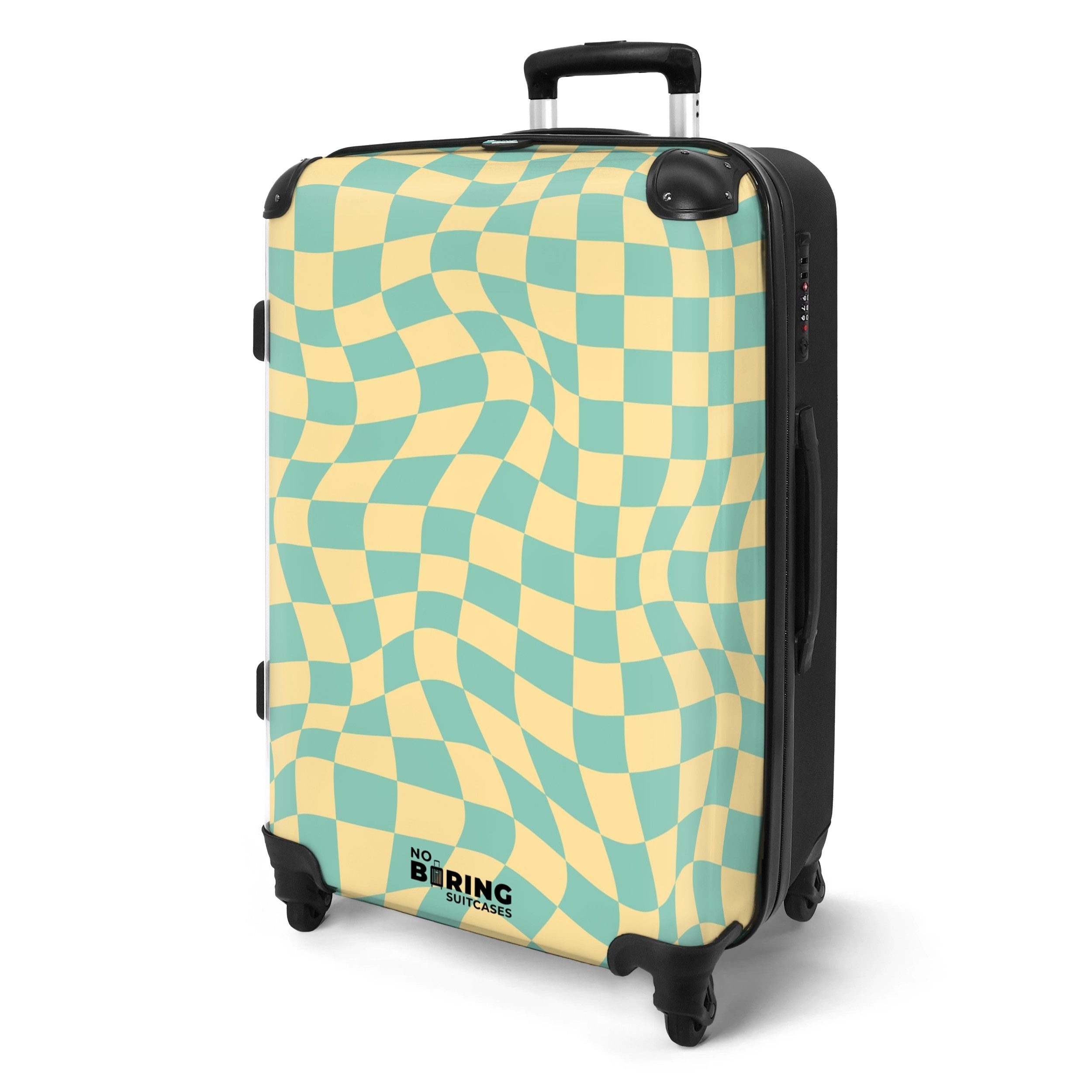 NoBoringSuitcases.com© Hartschalen-Trolley Gewellter blau-gelb karierter Dr günstig online kaufen
