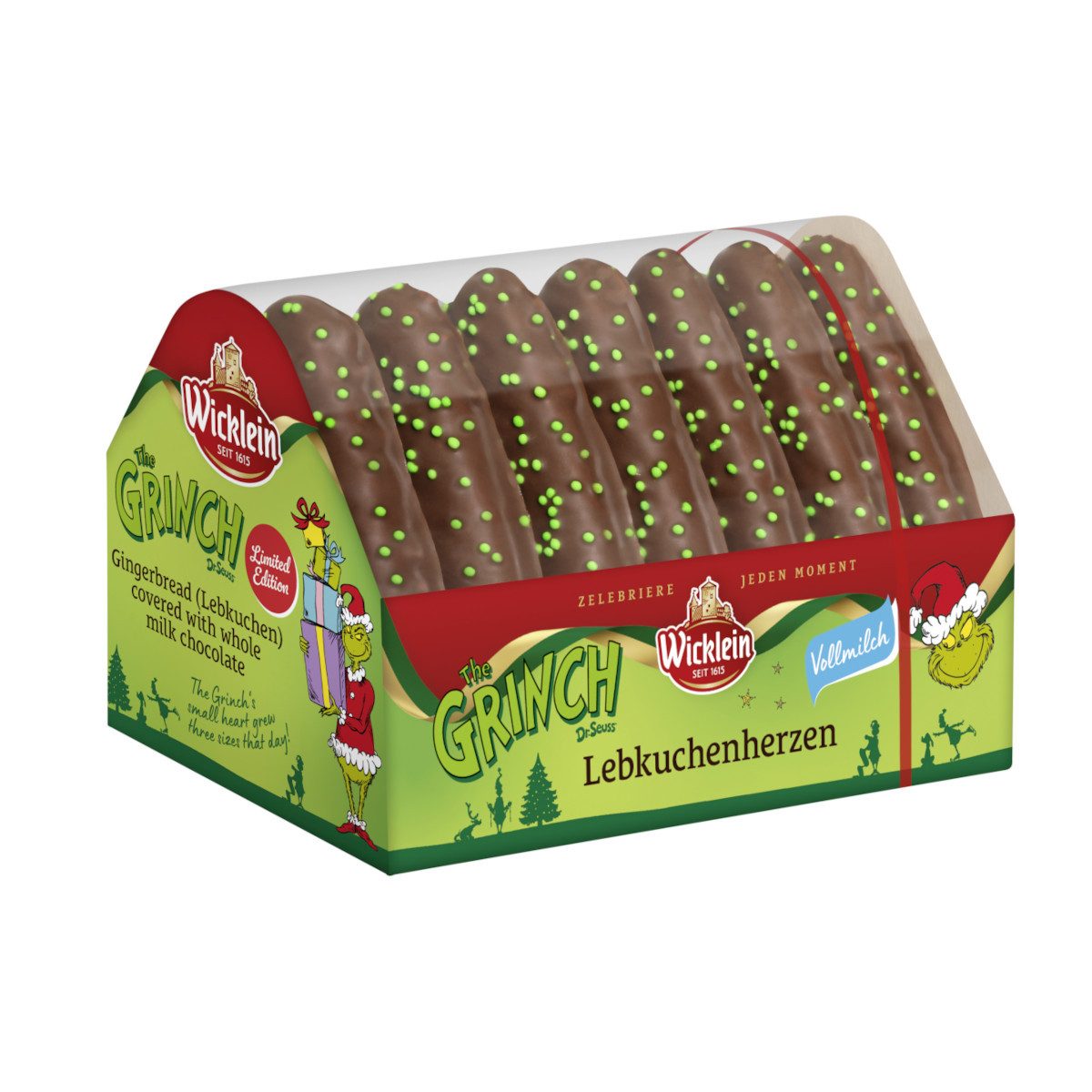 Wicklein Kekse, Wicklein Grinch Lebkuchen Herzen mit Vollmilchschokolade 215g