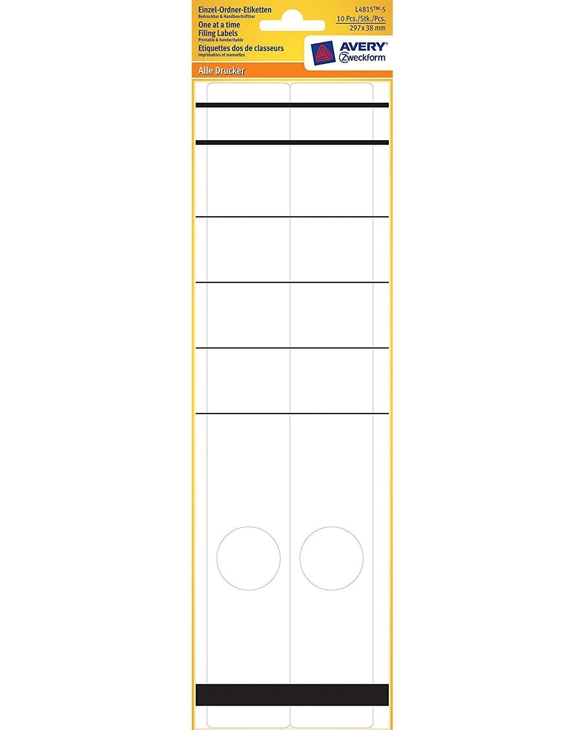 Avery Zweckform Etiketten Einzel Ordner-Etiketten Schmal Lang 297x38mm Farbig, A4 Ordnerrücken Rückenschilder Ordner-Aufkleber