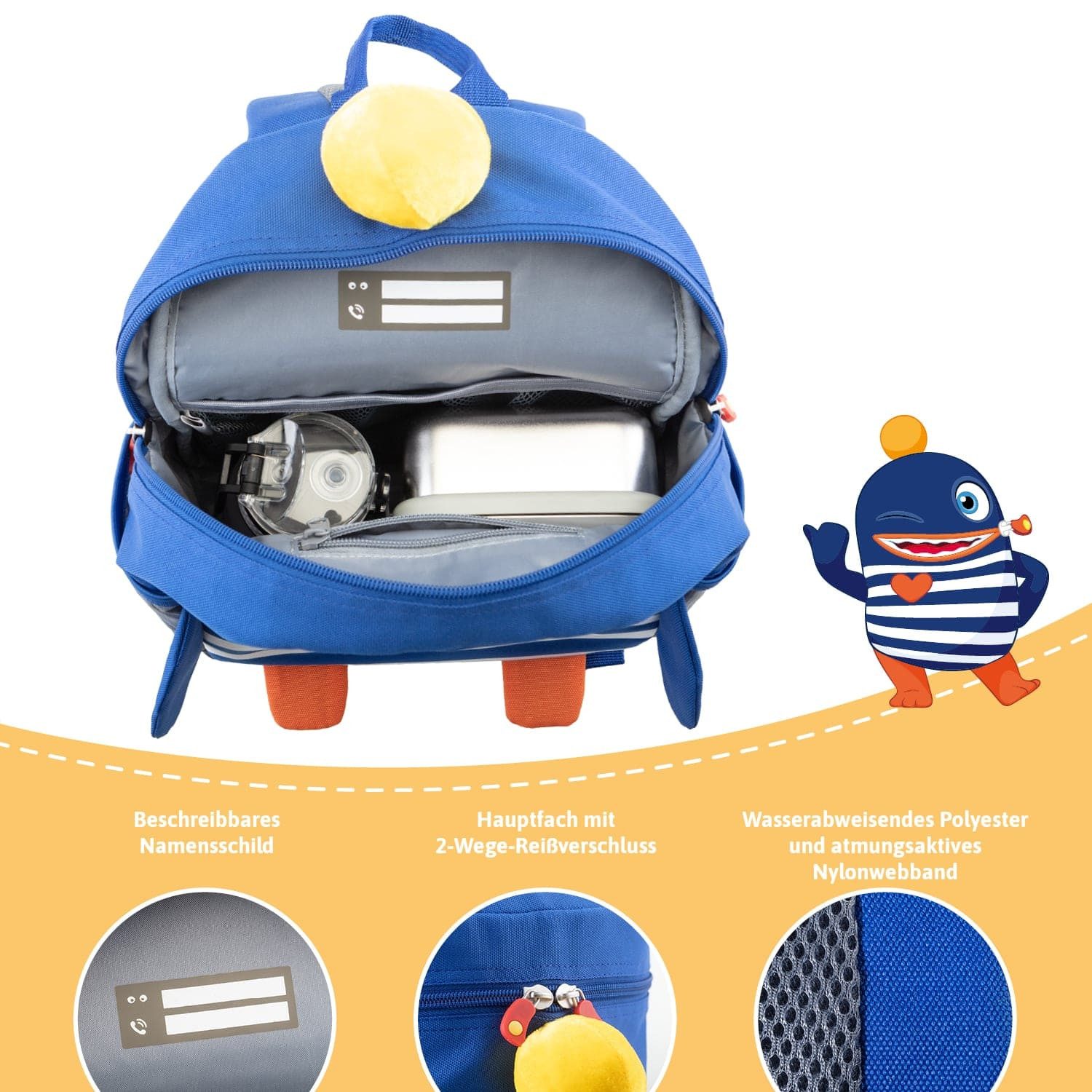 Skandika Kinderrucksack Sorgenfresser, Kinder Rucksack ab 1-5 Jahre für Mädchen und Jungen (Rückenteil und Träger weich gepolstert, Seitlich je eine Netztasche), 8 L, Namensschild, reflektierende Elemente, Kindergartenrucksack