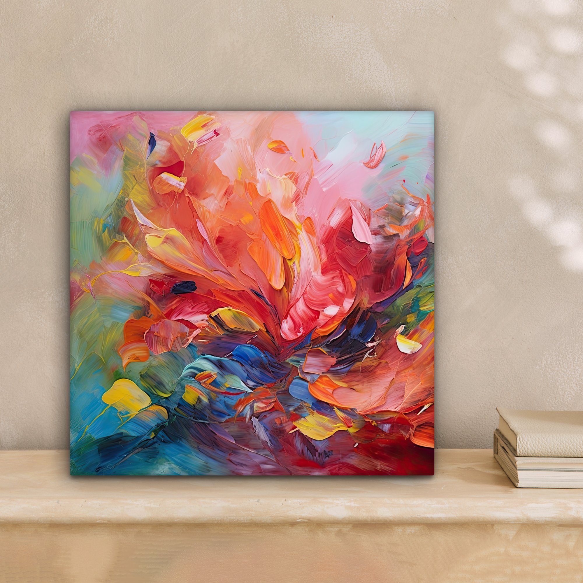 OneMillionCanvasses® Leinwandbild Ölfarbenoptik - Kunst - Abstrakt - Farbenfroh, Fotodruck (1 St), Wandbild, Deko Schlafzimmer Wohnzimmer Flur 20x20 cm