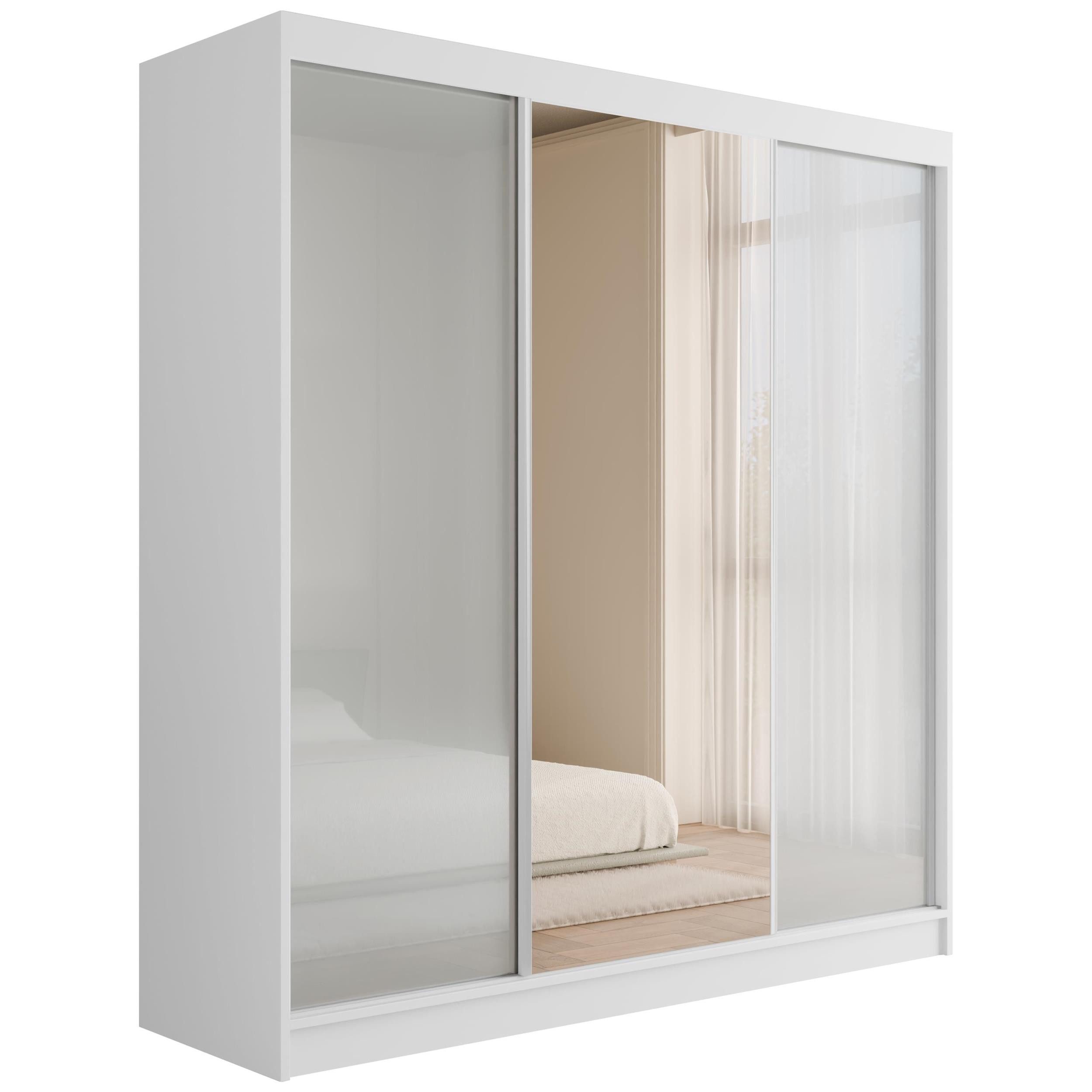 ALTDECOR Schiebetürenschrank V2-STILO (Kleiderschrank Garderobenschrank mit viel Stauraum Moderner Schrank) Spiegel Spiegeltüren Geriffelte Fronten Schwebetürenschrank