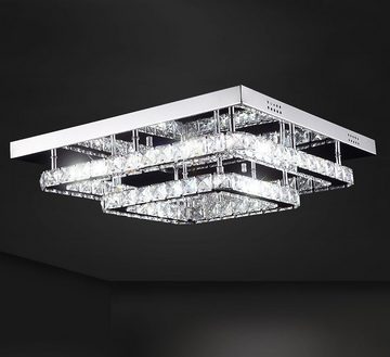 Lewima LED Deckenleuchte Glas Kristall Luxus Deckenlampe XL/XXL, Modern Design Dimmbar Silber verspiegelt inkl. Fernbedienung und Speicherfunktion, Warmweiß / Kaltweiß einstellbar, 40x40cm 24 Watt