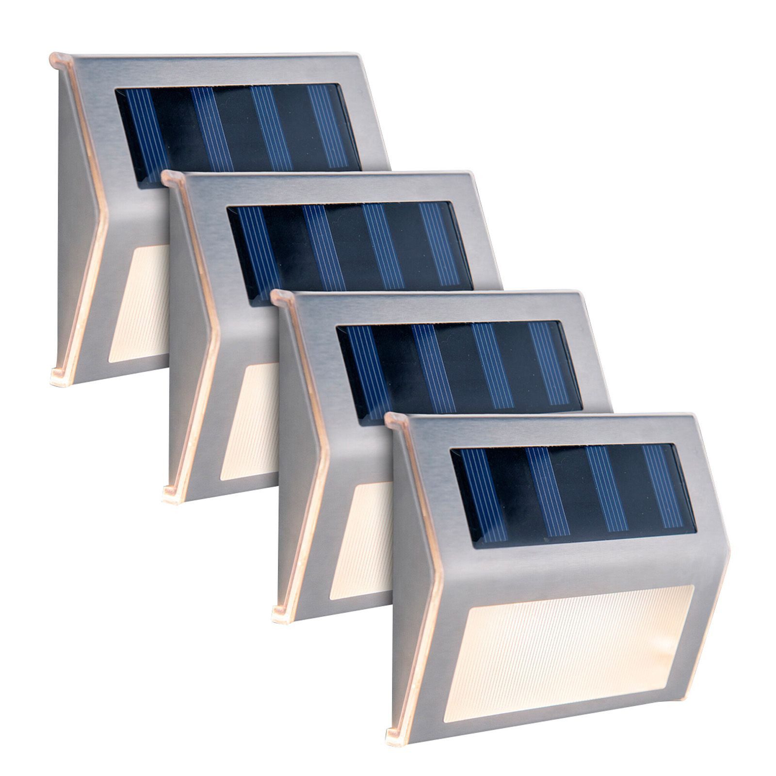 bmf-versand Außen-Wandleuchte Außenwandleuchte Solar 4er Set Wegeleuchten Treppenlicht Solarleuchte, Wegelicht, LED fest integriert, Warmweiß, Stufenbeleuchtung Außen