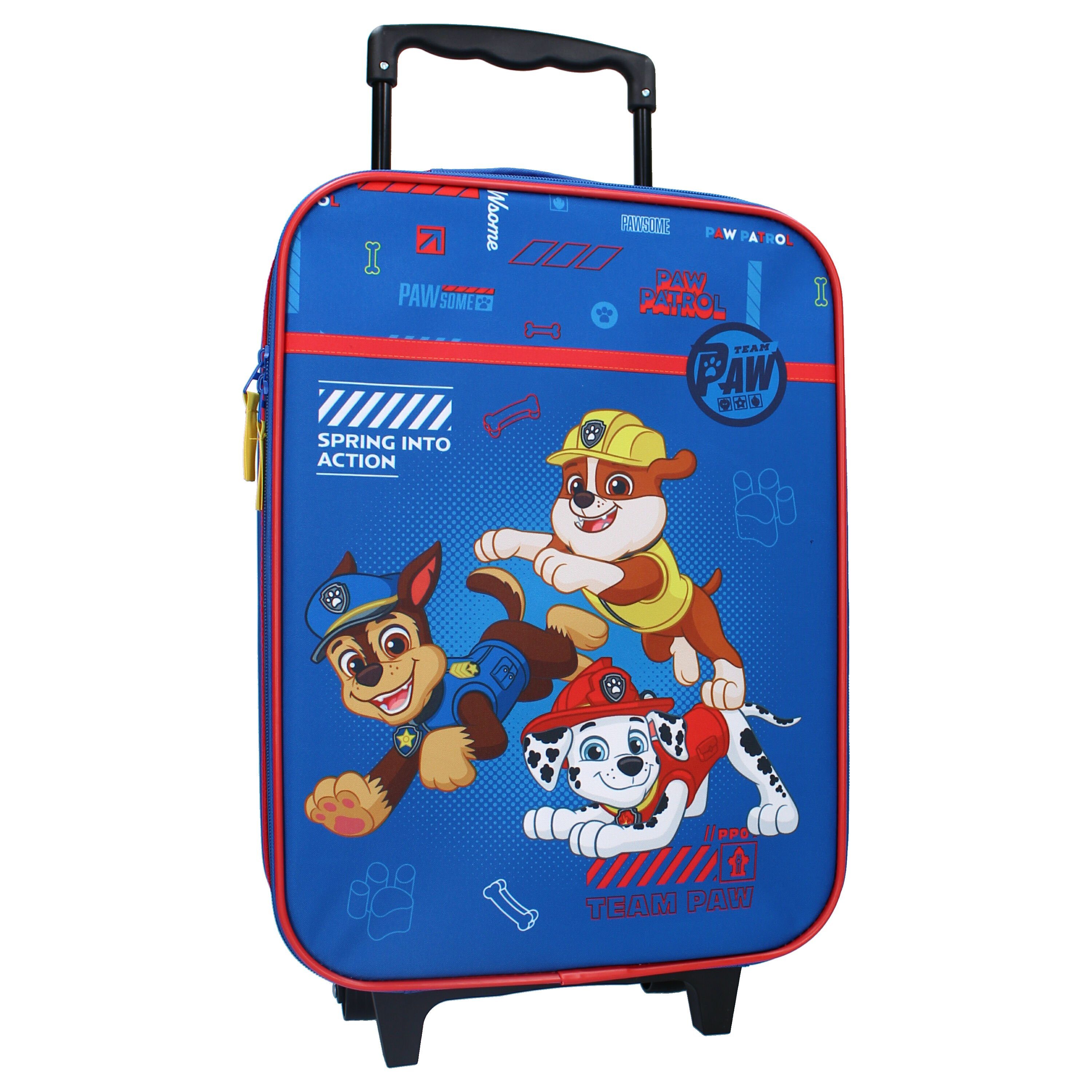 PAW PATROL Kinderkoffer Trolley Kindertrolley Pawpatrol Blau, 2 Rollen, Rundumöffnung, Spanngurt, Teleskopgriff