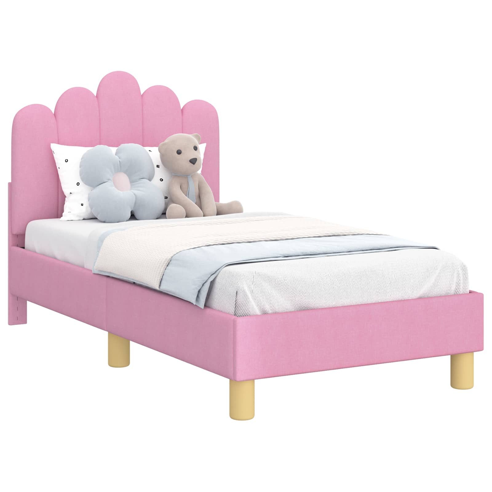 vidaXL Bett Kinderbettgestell mit Kopfteil Rosa 70 x 140 cm Stoff (1-tlg) günstig online kaufen