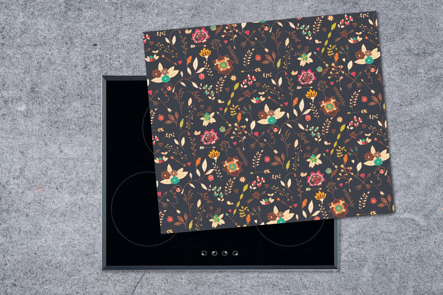Herdblende-/Abdeckplatte - nutzbar, Mobile MuchoWow Blumen, tlg), Muster Sommer Ceranfeldabdeckung (1 Vinyl, cm, - 60x52 Arbeitsfläche