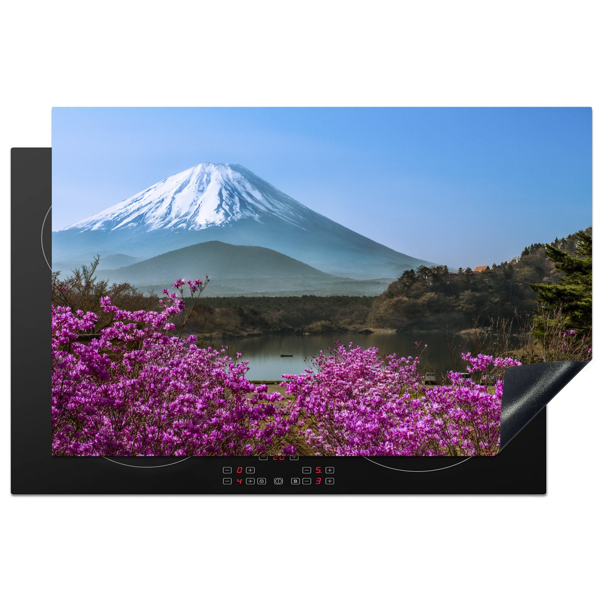 MuchoWow Herdblende-/Abdeckplatte Farbenfrohes Foto vom Berg Fuji in Asien, Vinyl, (1 tlg), 81x52 cm, Induktionskochfeld Schutz für die küche, Ceranfeldabdeckung
