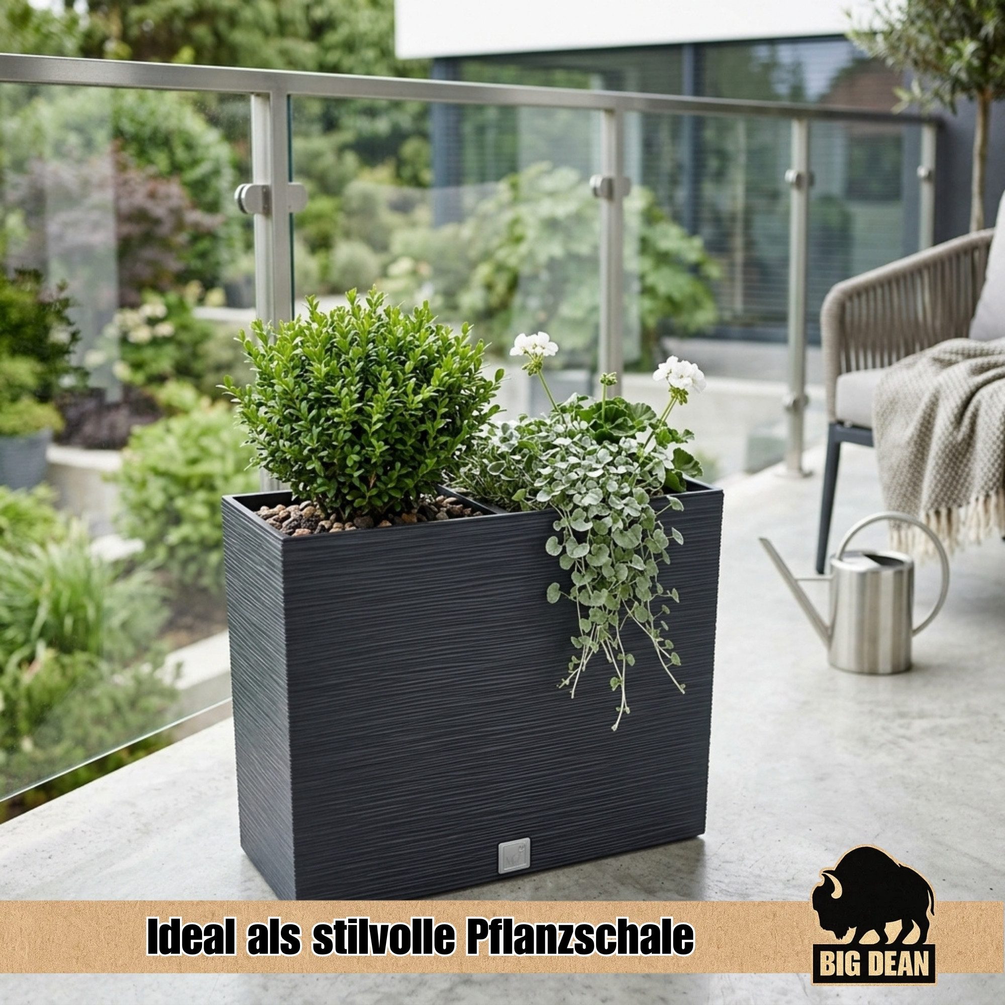 BigDean Pflanzkübel Blumenkasten mit Einsatz aus robustem Kunststoff Anthrazit (Packung, 1 St., Pflanzkübel), Wetterfest, Uv-beständig