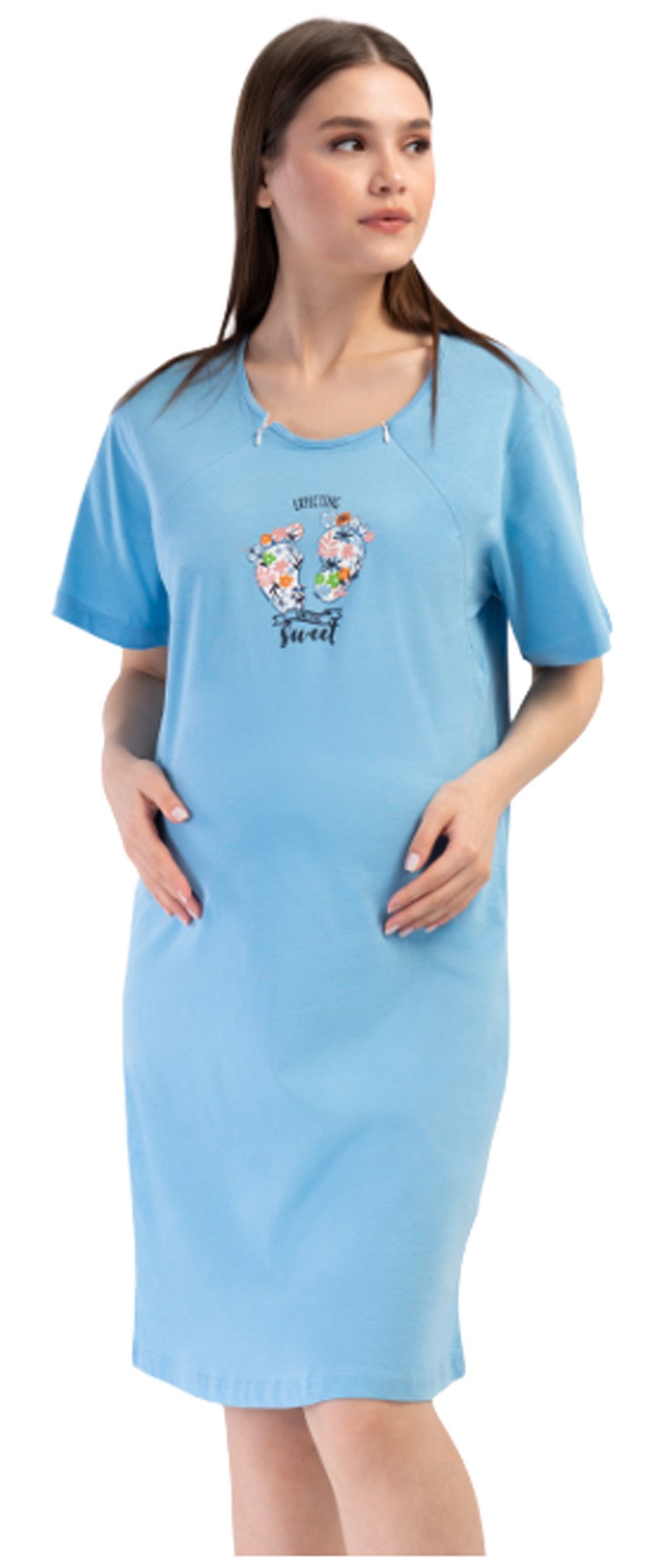 Vienetta Nachthemd Joyful Journey (Set, 1-tlg., 1-teilig) Damen Sleepshirt ca.95cm lang Stillfunktion Baumwolle