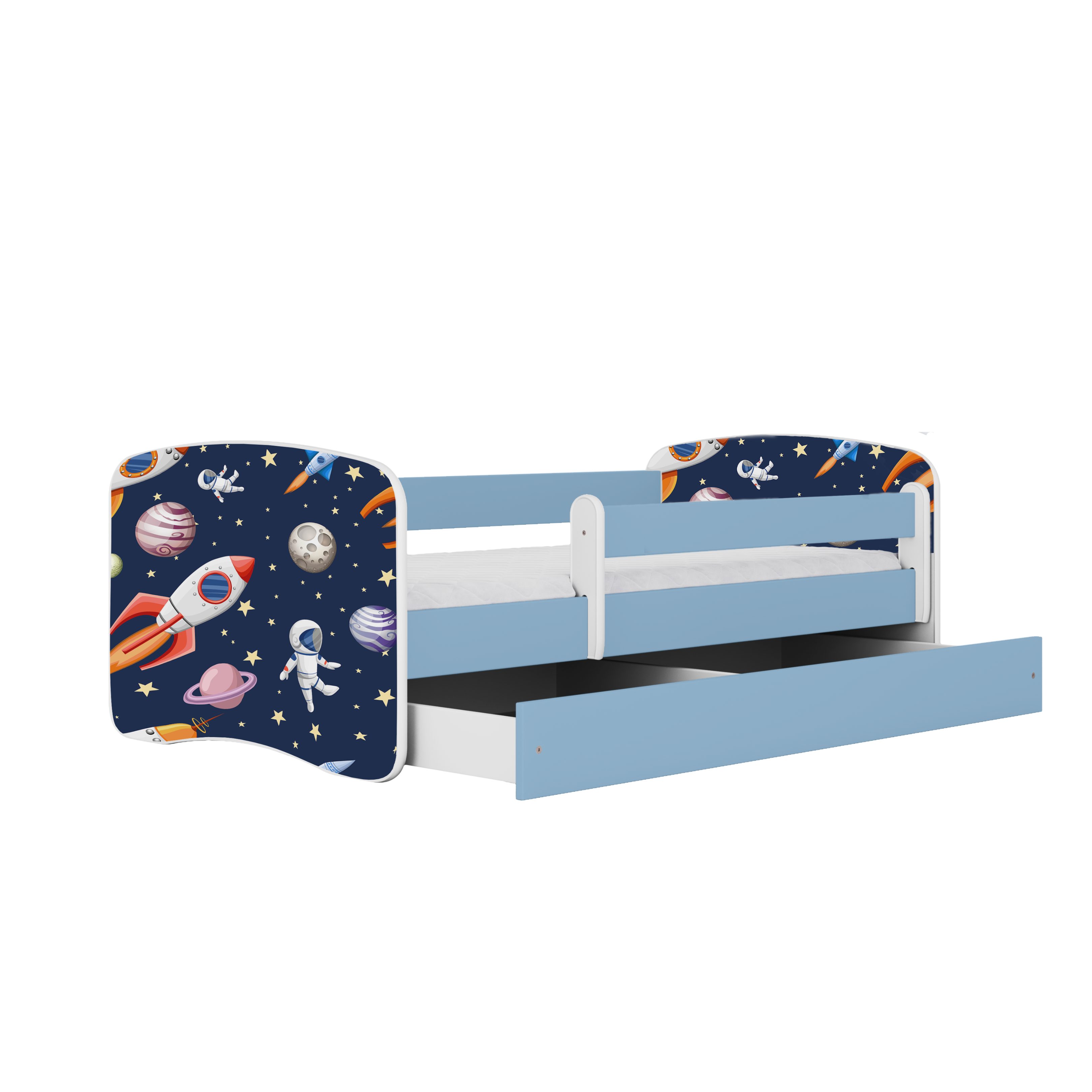 Raumhirsch Furniture Kinderbett 70x140, 80x160, 80x180 cm - Komplettset mit Matratze & Schublade (Bett für Jungs, Einzelbett für Kinder 2–12 Jahre mit Rausfallschutz), verschiedene Farben & Designs