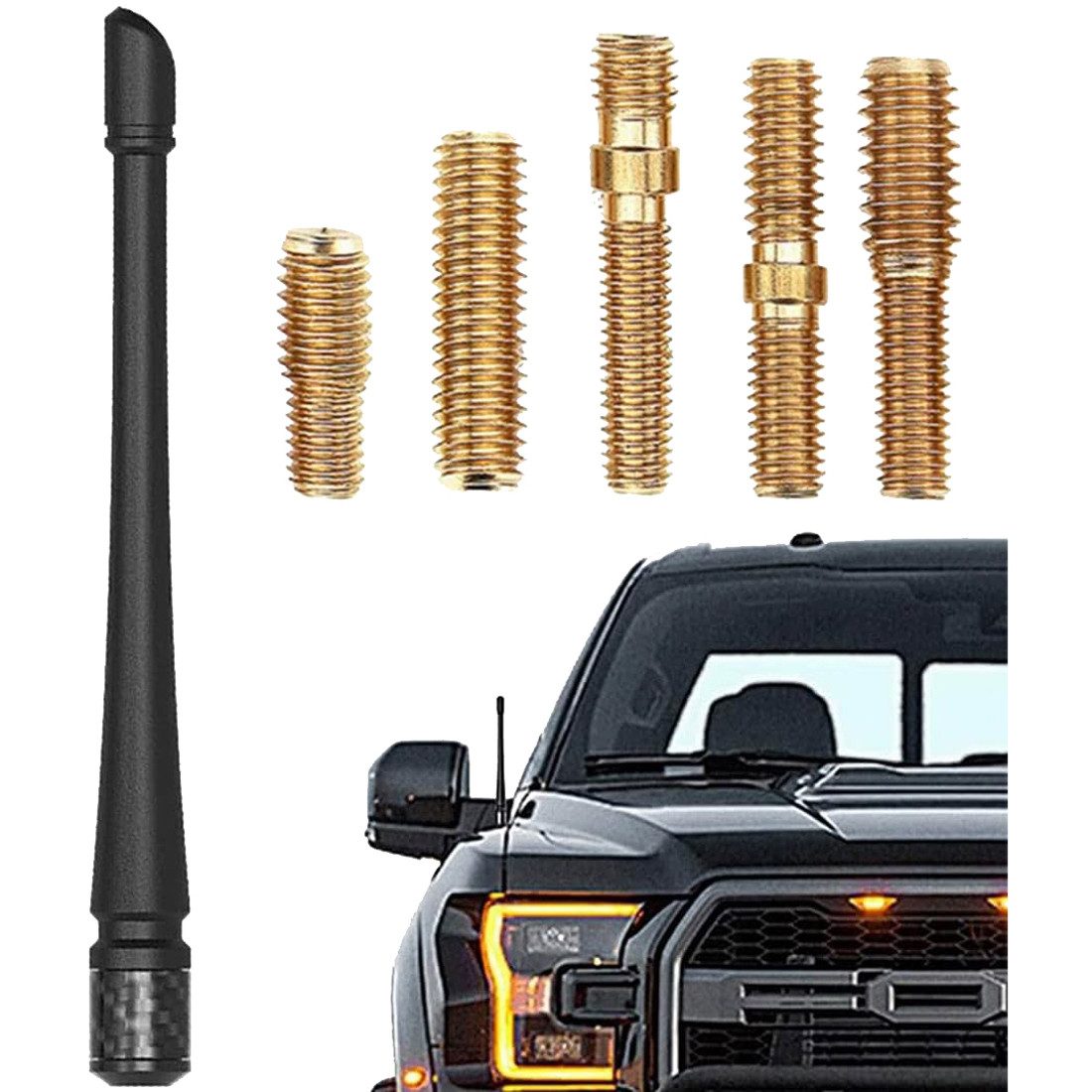 Bolwins O53 Autoantenne FM AM DAB Autoradio Stab Dachantenne Gewinde Adapter Dachantenne (AM/FM/DAB/GPS/GSM, für Fahrzeug, Verstärkung: 6 dB), 19,7 cm, robust, wetterfest, einfache Montage, 6 Adapter