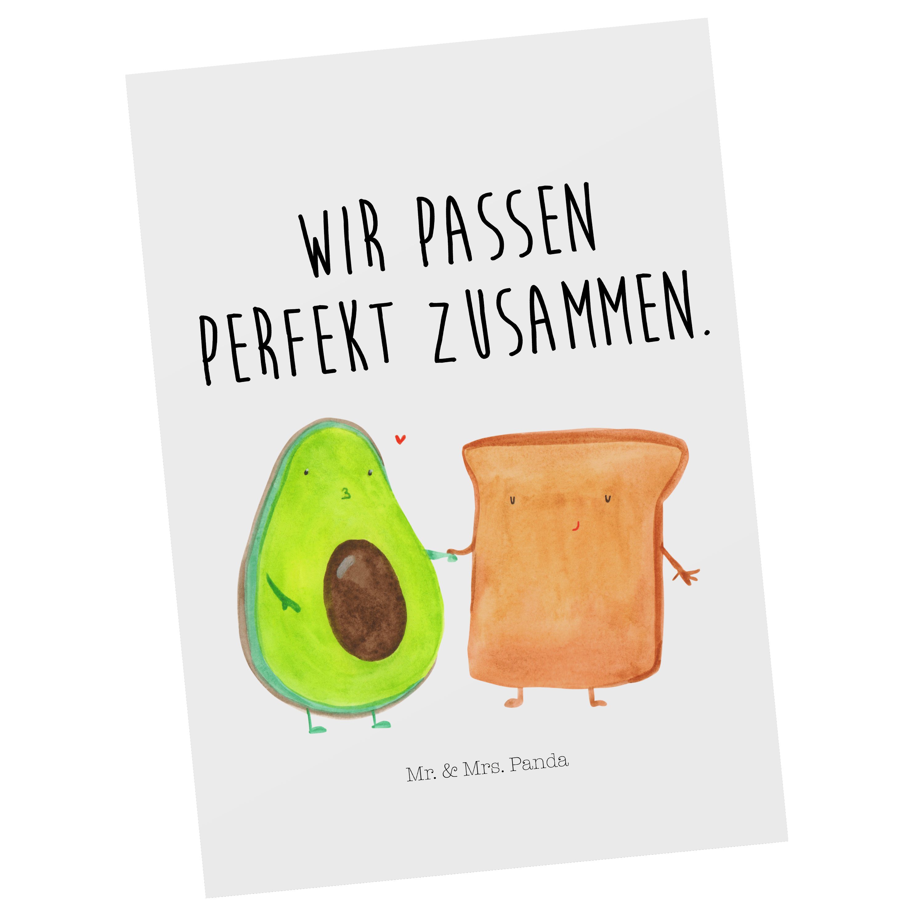 Mr. & Mrs. Panda Postkarte Avocado + Toast - Weiß - Geschenk, Vegan, Gesund, Einladung, Hochzeit