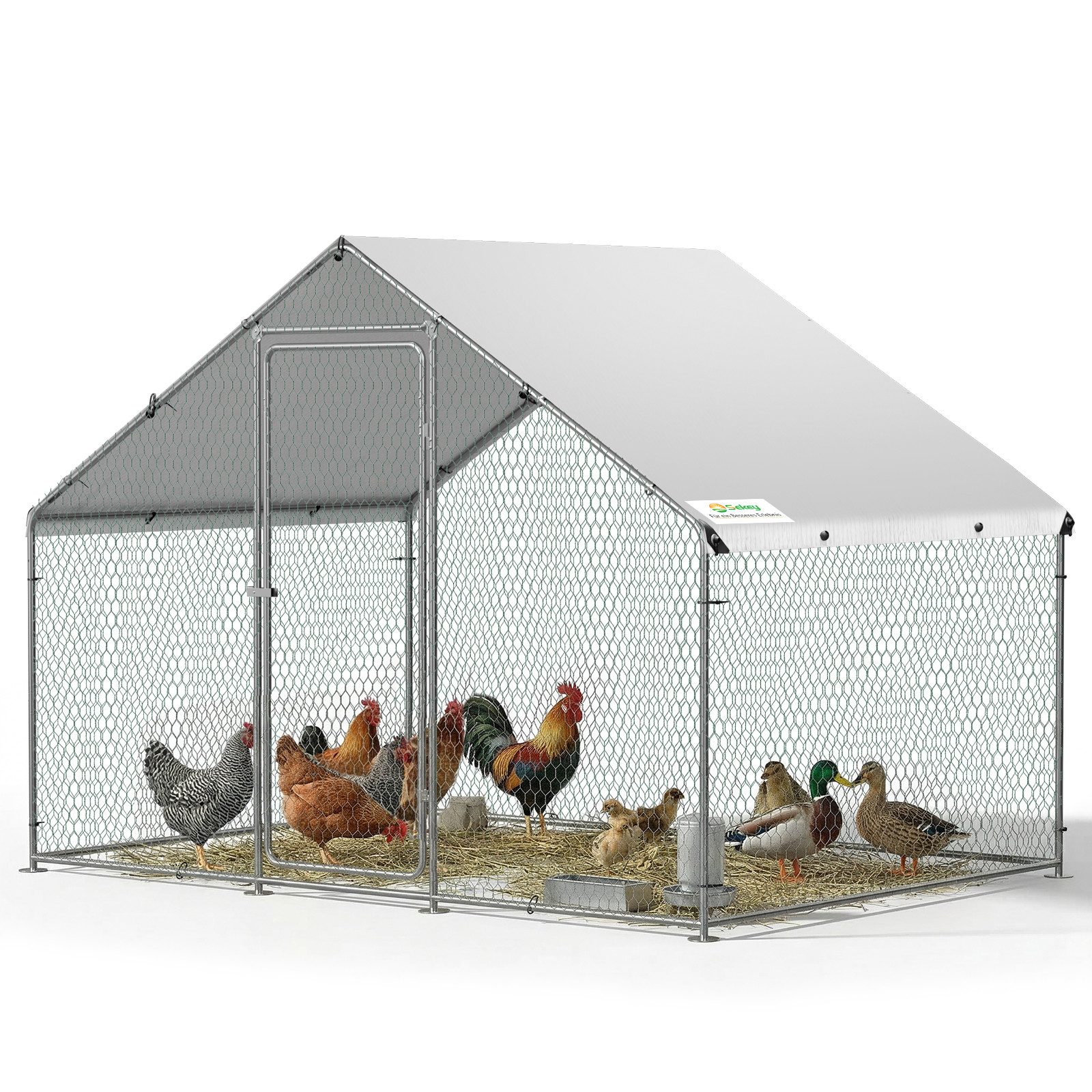 Sekey Hühnerstall Kleintierstall Freilaufgehege XXL Stahl winterfest Hühnerkäfig Voliere, 2x3x2m Hühnerstall für 6 Hühner Kleintiere Schloss Freigehege