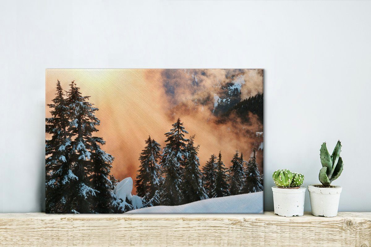 Wandbild (1 Mountain Weihnachtsbäumen am Sonnenuntergang cm Wanddeko, Leinwandbilder, OneMillionCanvasses® in Leinwandbild Grouse Kanada, Aufhängefertig, bei 30x20 den St),