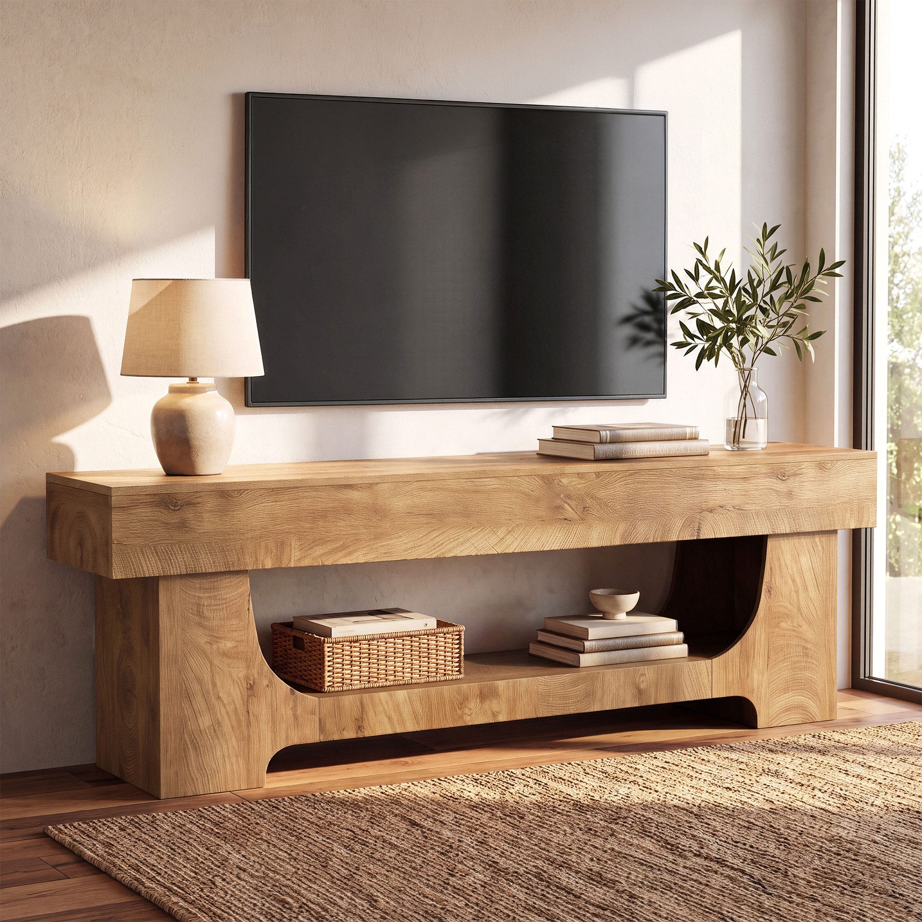 Tribesigns TV-Ständer TV Lowboard für Fernseher bis 75 Zoll,160cm TV Schrank im Landhausstil, (Fernsehtisch aus Holz mit Offenem Ablagefach, TV Möbel, TV Bank für Wohnzimmer)