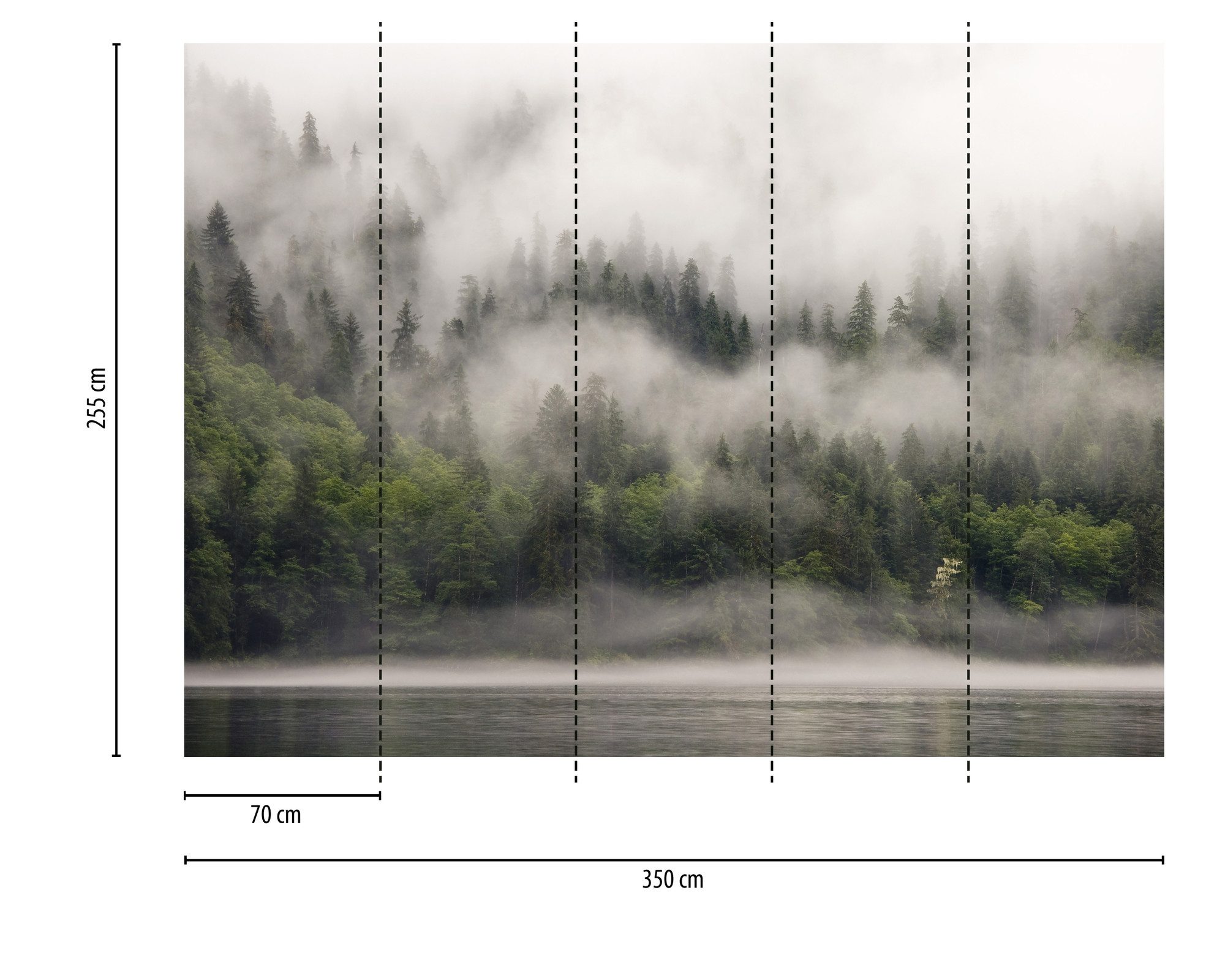 A.S. Création Vliestapete Fototapete Wald im Nebel Grün Grau Naturmotiv, strukturiert, matt, (1 St)