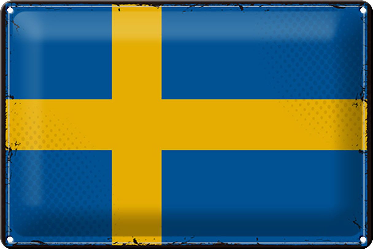 Femer GmbH Metallschild Flagge Schweden 30x20cm Retro Flag of Sweden, (1 St), gewölbte Oberfläche, abgerundete Ecken, umgeschlagene Kanten