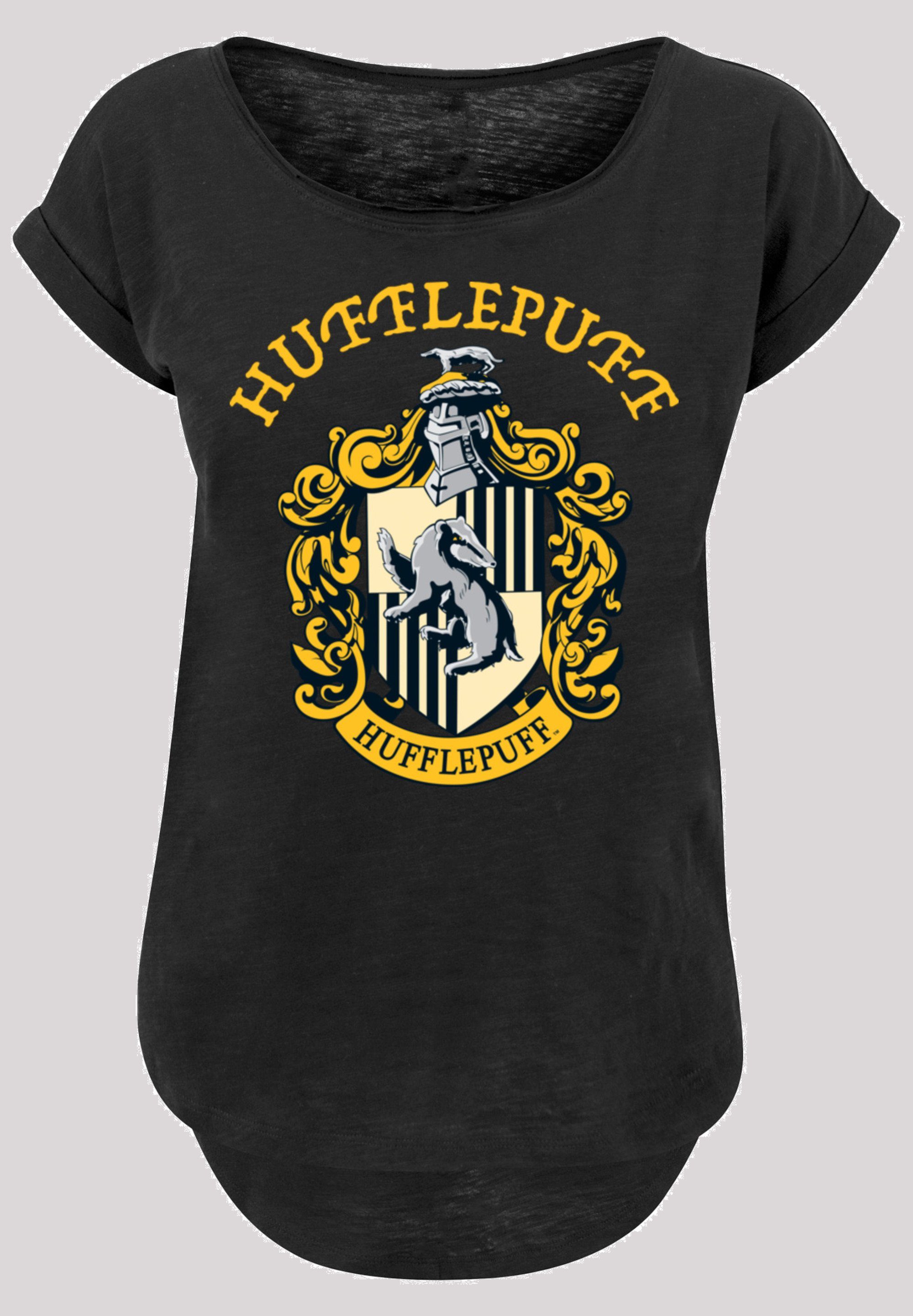 F4NT4STIC Kurzarmshirt Damen Harry Potter Hufflepuff Crest with Ladies Long Slub Tee (1-tlg) black