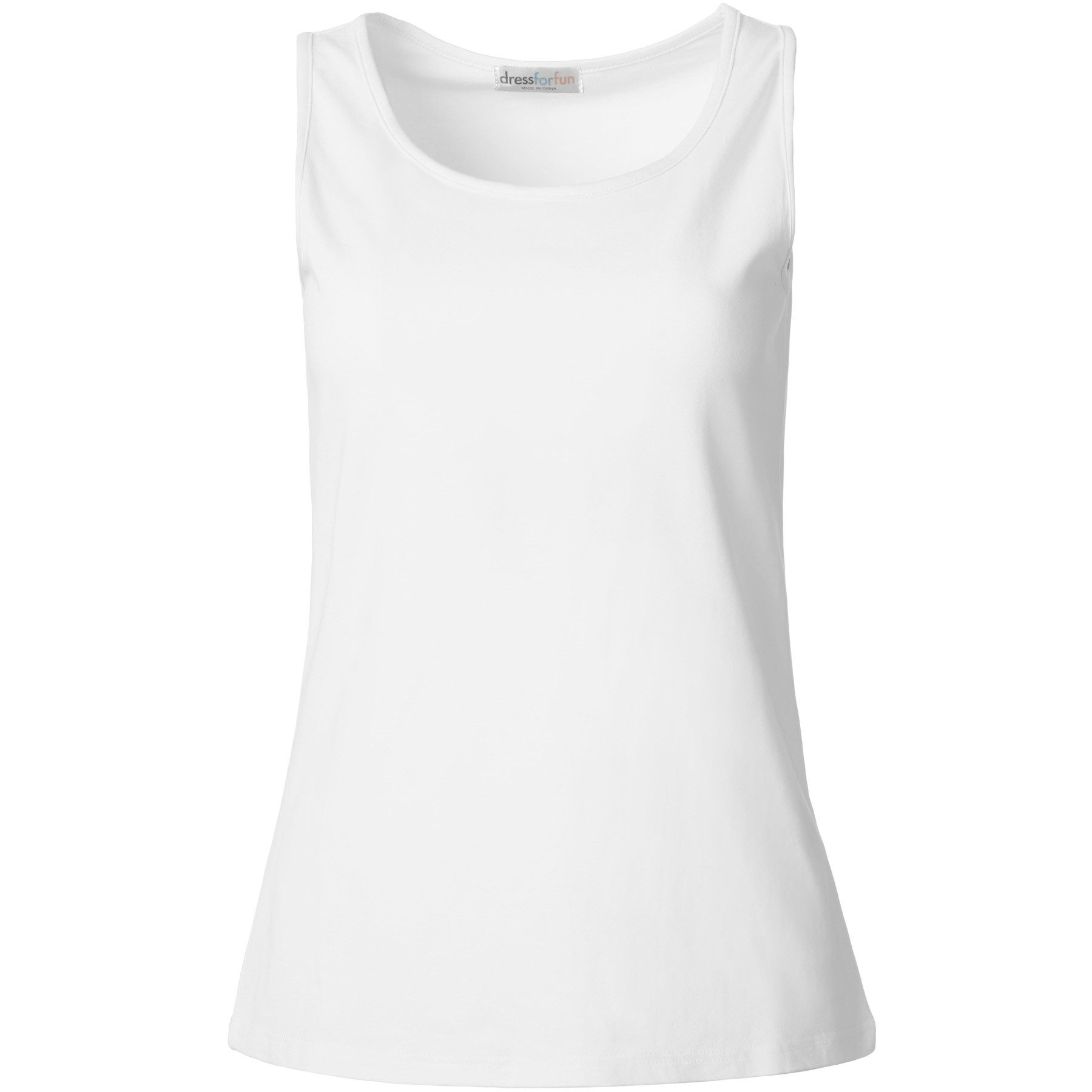 dressforfun Tanktop Achselshirt, Für viele Outfits und Auftritte, Einfarbiges Damen Top (Trägershirt, Konfektionsgröße XXL in weiß) Leicht körperbetonter Schnitt, Fester Stoff, Rundhalsausschnitt
