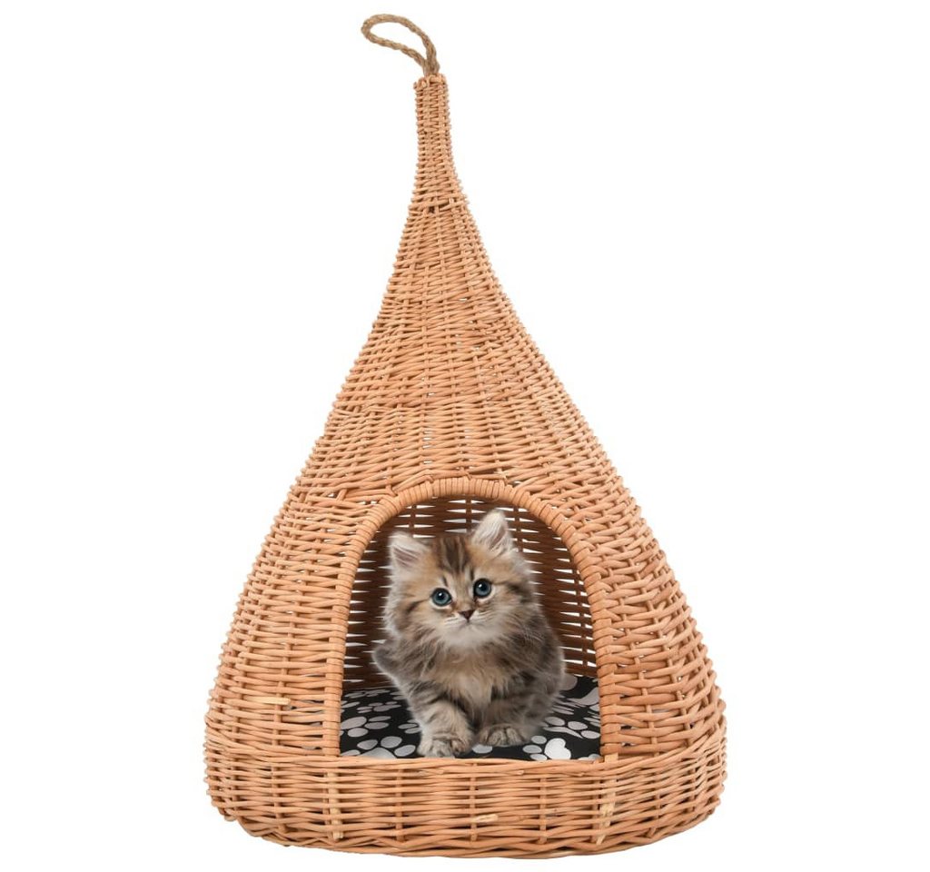 Thumbnail - vidaXL Tierhaus, Katzenhaus mit Kissen 40x60 cm Naturweide Tipi