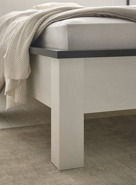 Furn.Design Bettgestell Stove (Doppelbett in Pinie weiß mit anthrazit, 180 x 200 cm, 180 x 200 cm), höhenverstellbar