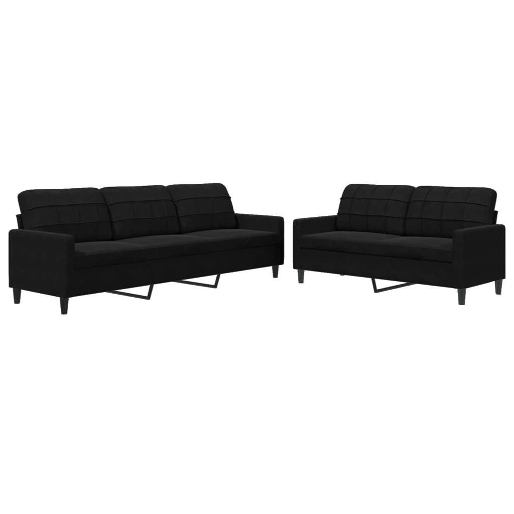 vidaXL Sofa 2-tlg. Sofagarnitur mit Kissen Schwarz Samt günstig online kaufen