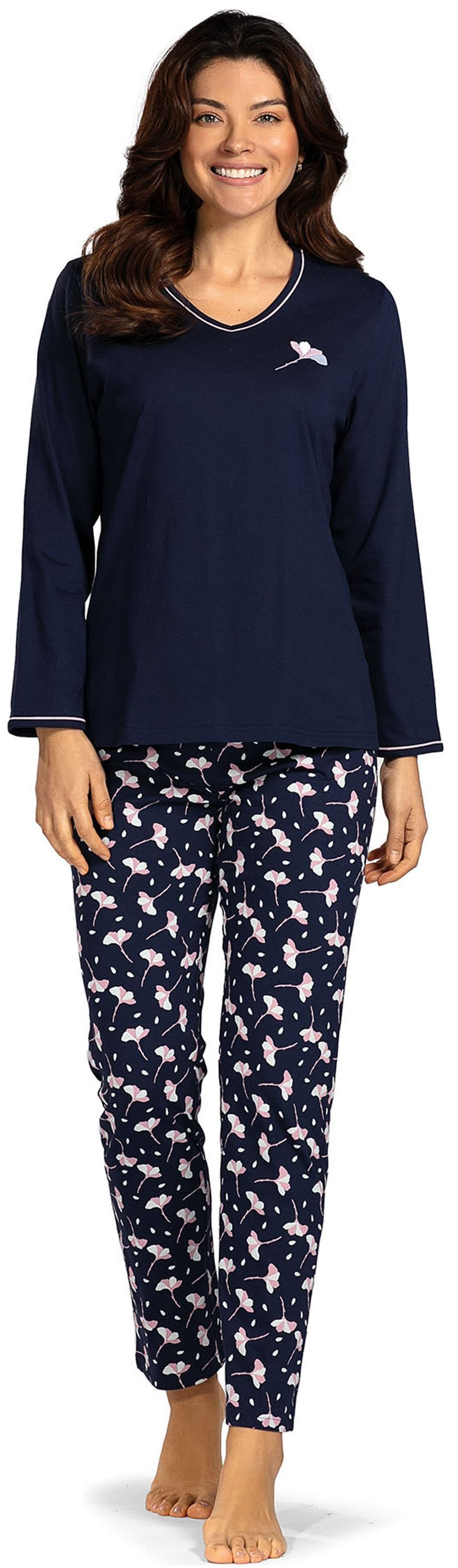 comtessa Schlafanzug Lovely Dreams (Set, 2 tlg., 2-teilig) Damen Pyjama lang Baumwolle Langarm Paspeln große Größen