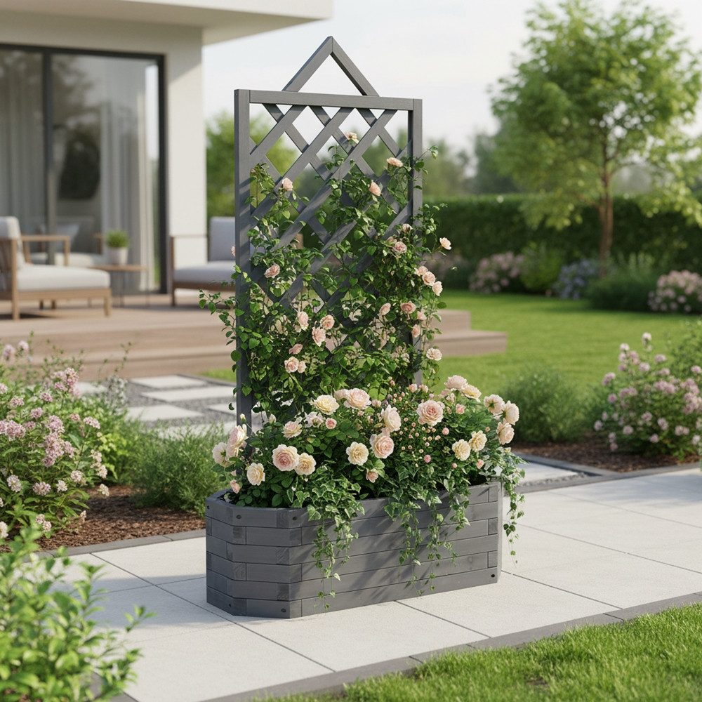 Melko Rosenbogen Rosengitter mit Blumenkasten Rankhilfe Rosenbogen Pflanzkasten Stück, Premium-Rosenbogen, Fichtenholz
