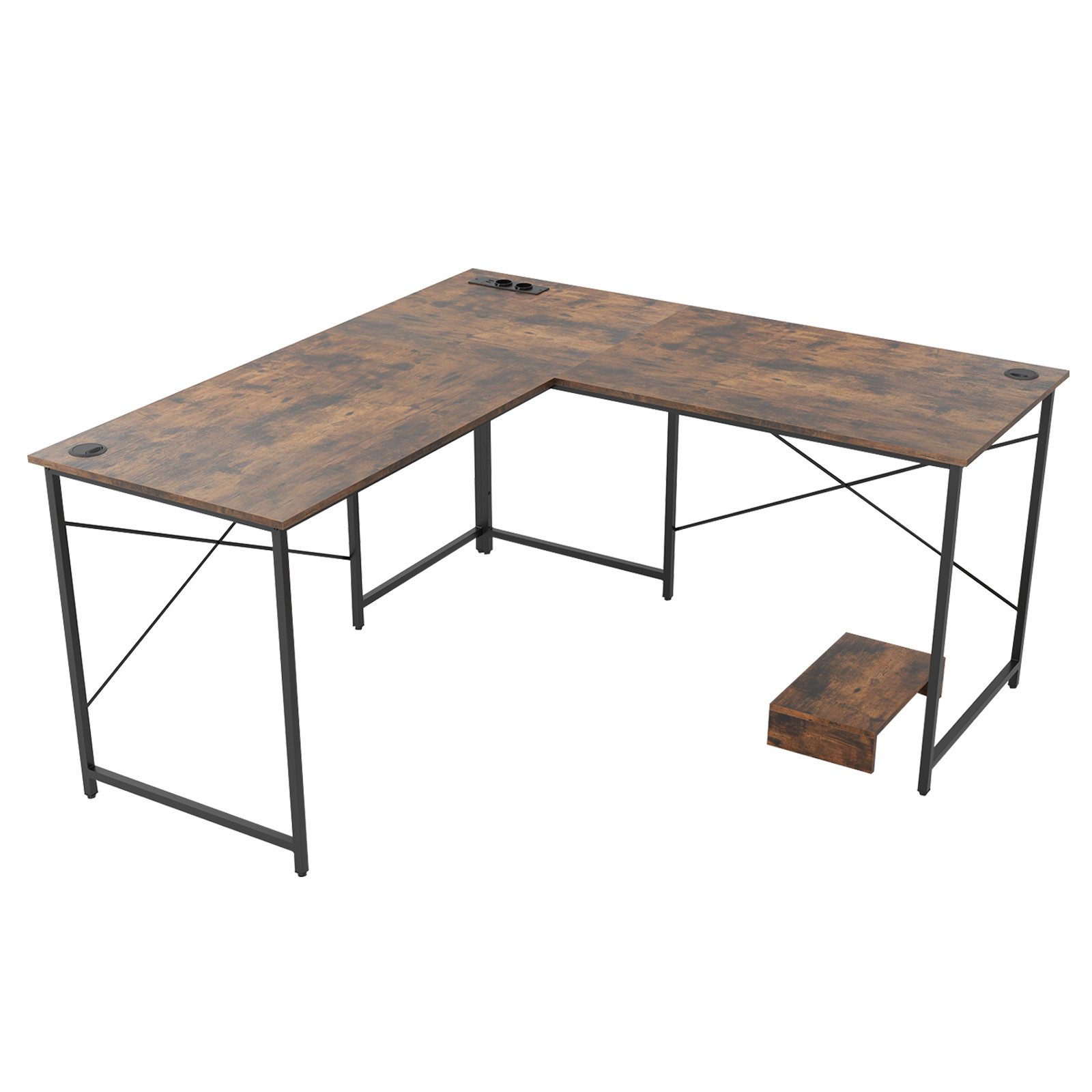 COSTWAY Eckschreibtisch, mit Ladestation & abnehmbarem CPU-/Monitorständer günstig online kaufen