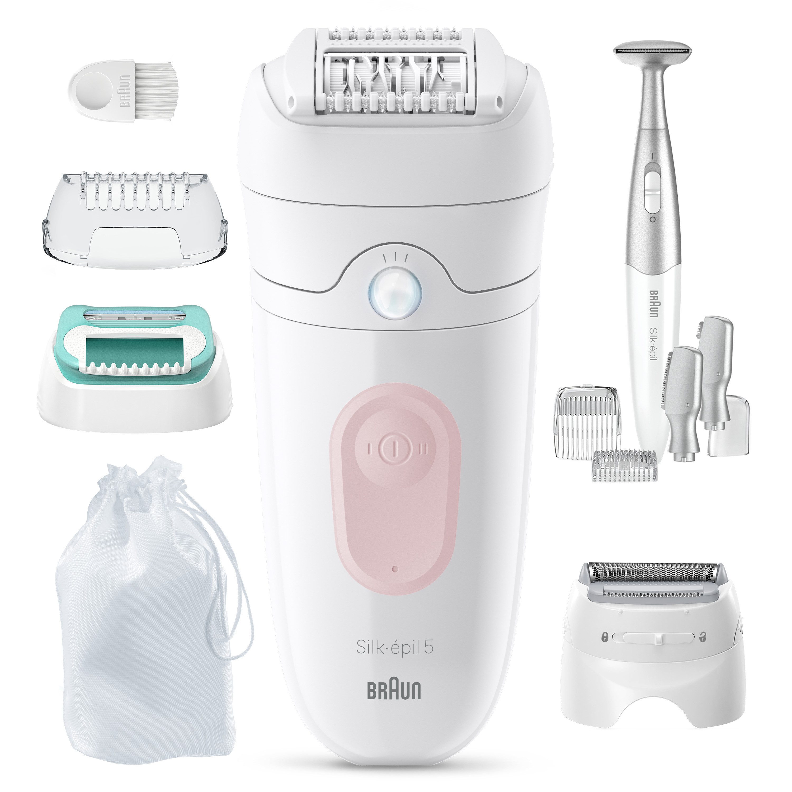 Braun Epilierer Silk-épil 5 SE5-251 (Modell 2026) 5-060 (Modell 2025), mit Rasieraufsatz, Trimmeraufsatz und Peeling Aufsätzen