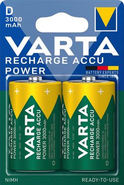 VARTA RECHARGE ACCU Power vorgeladener D Mono NiMH Akku (2er Pack, 3000mAh) Batterie, (1,2 V, 2 St)