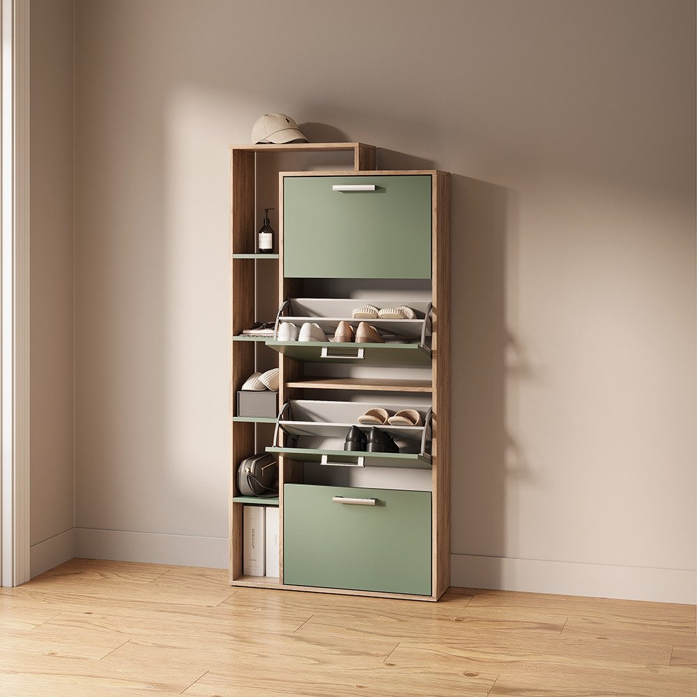 Livinity® Schuhkipper Ortello, Goldkraft Eiche/Grün/Grün, 80 x 166.1 cm mit 4 Fächern (1 St)