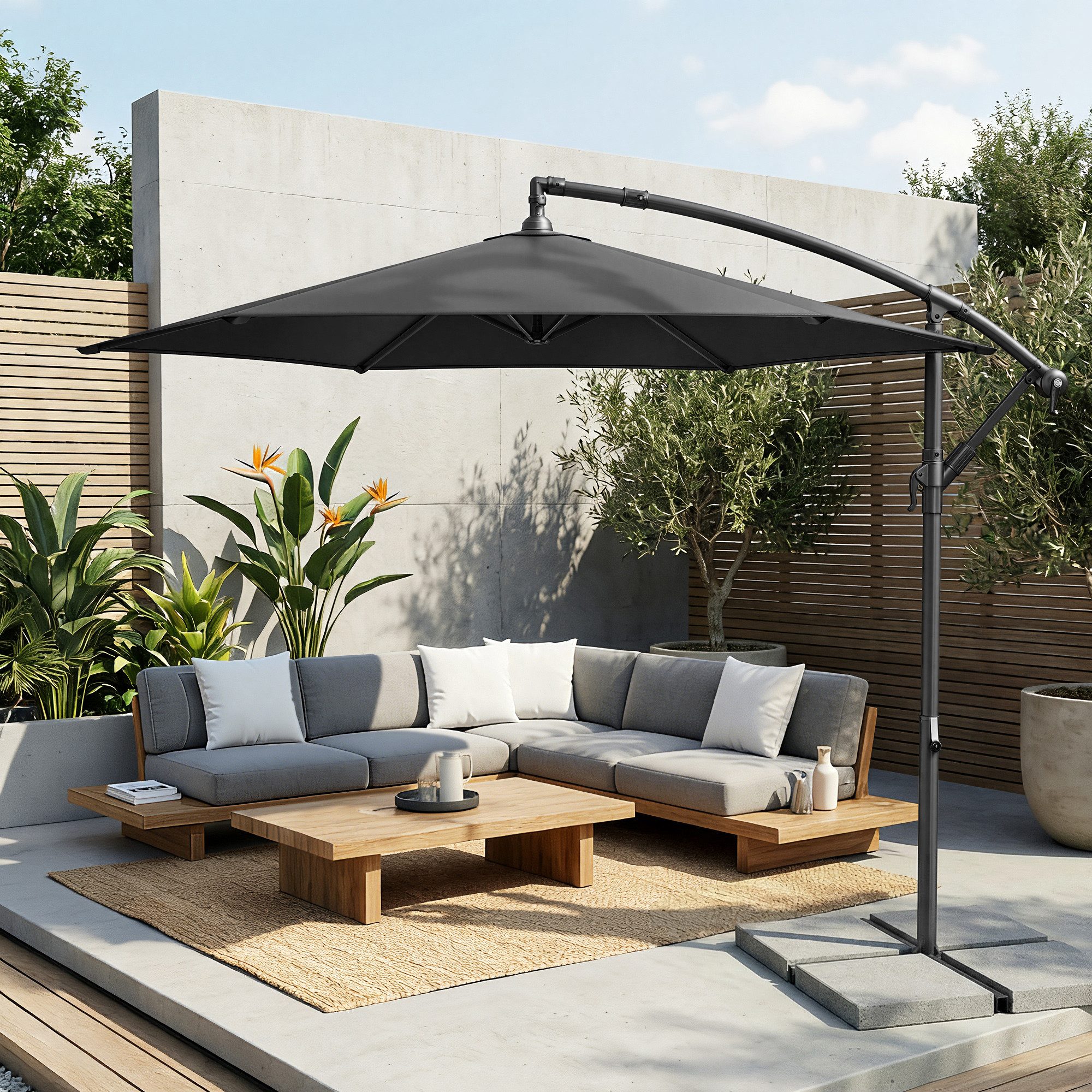 SONGMICS Sonnenschirm, Ø 300 cm,UV-Schutz UPF 50+,mit Kurbel,mit Ständer