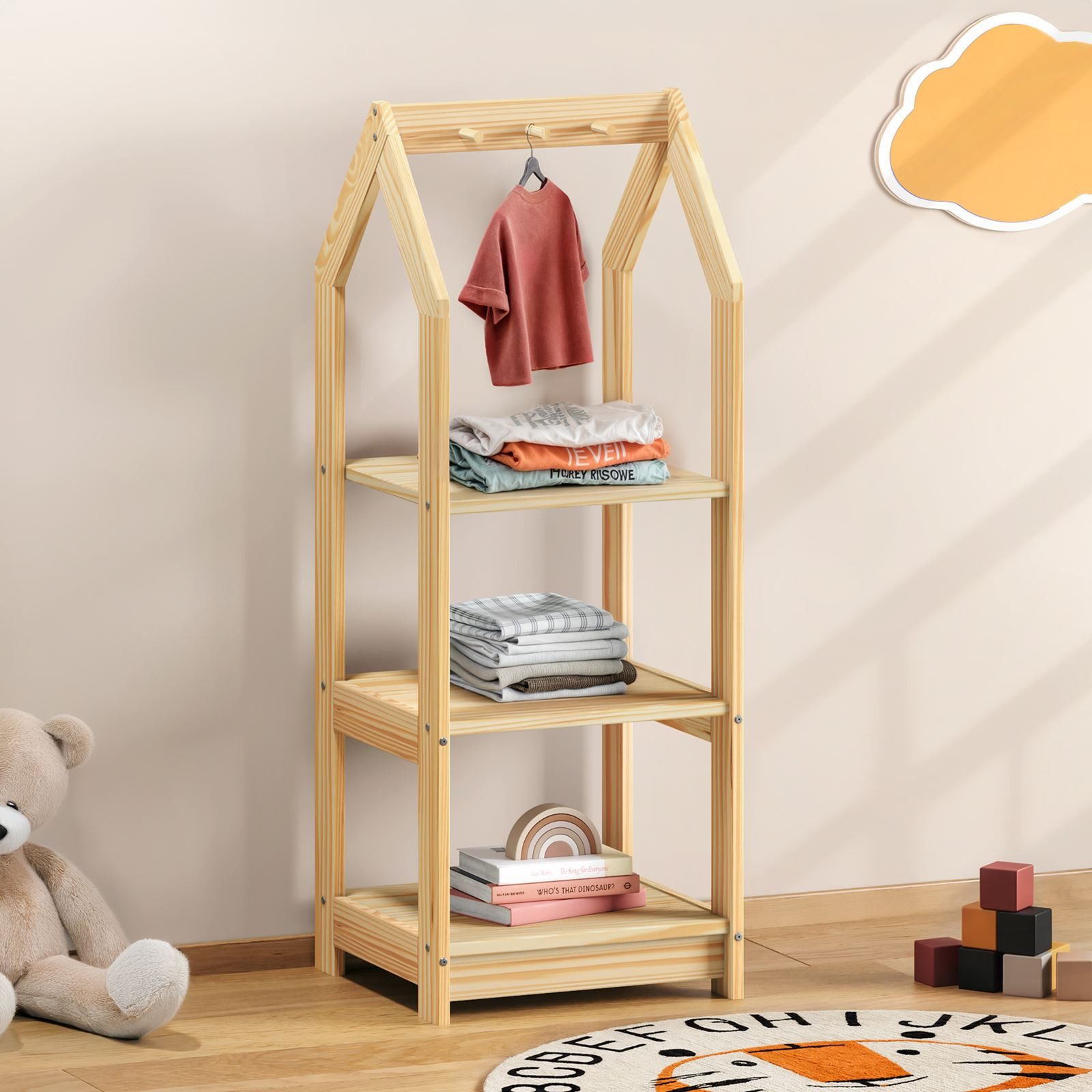 IDIMEX Kinderkleiderschrank SALLY Kinderzimmer Regal Hausform mit Kleiderha günstig online kaufen