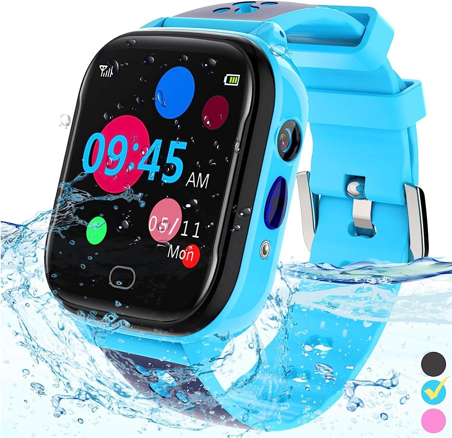 FRLONE für 3-13 Jahre Kinder Geburtstagsgeschenk mit IP67 wasserdichte Smartwatch (1.44 Zoll), mit Touchscreen 5 Spiele Kamera Alarm SOS Anruf – Digital Armbanduhr