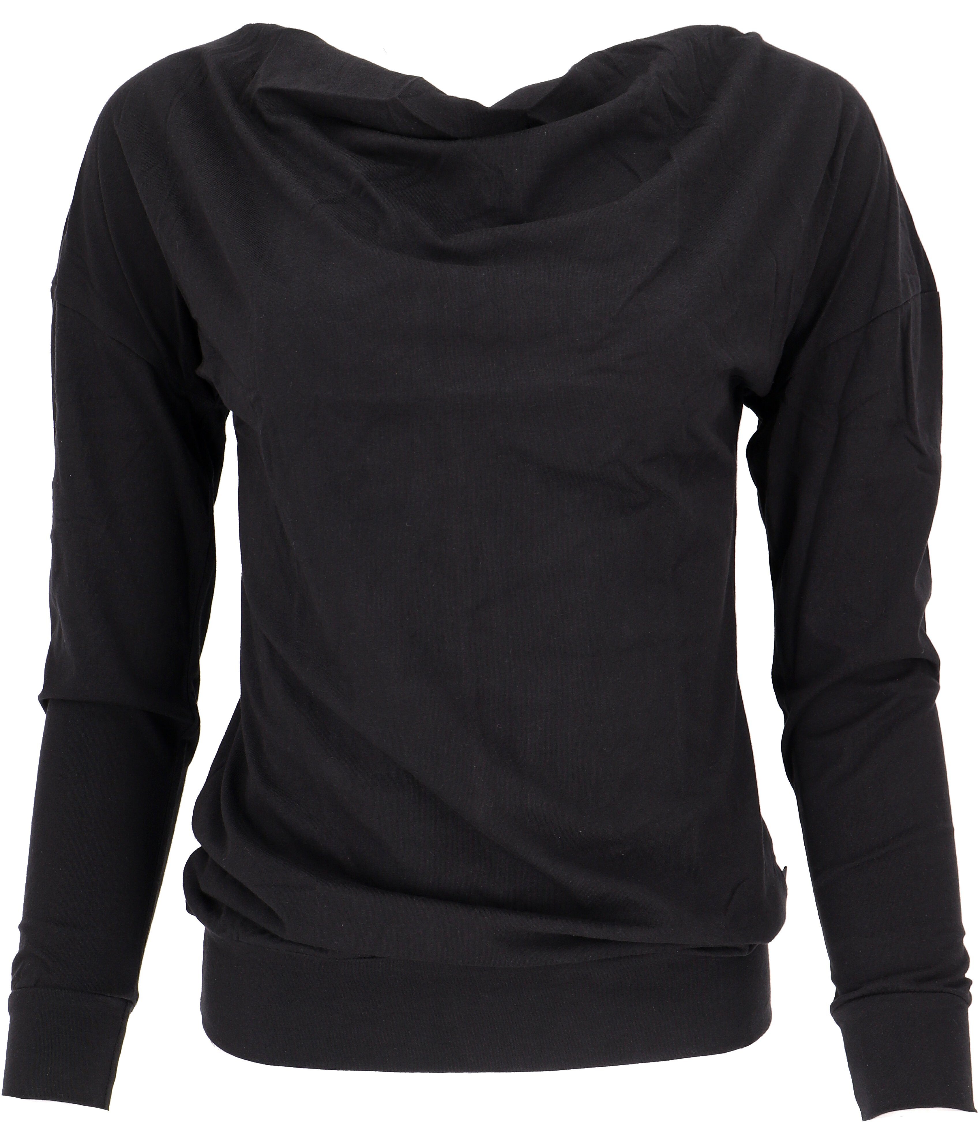 Guru-Shop Longsleeve Langarmshirt mit Wasserfallkragen, Yogashirt.. alternative Bekleidung