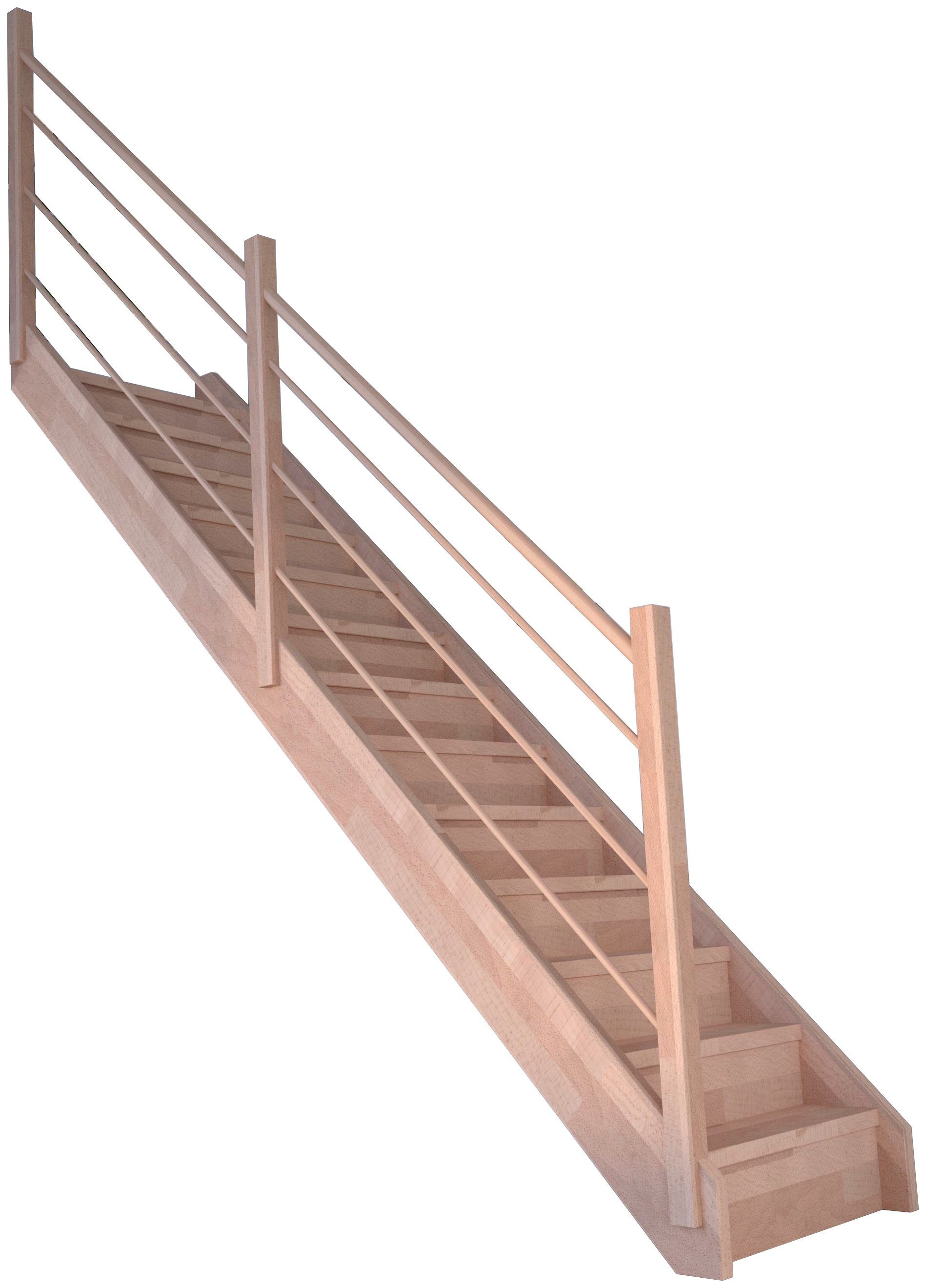 geschlossen, für Wangenteile Stufen Design Durchgehende Starwood cm, Geschosshöhen Geländer Links, 280 Massivholz bis Holz-Holz Mykonos, Systemtreppe
