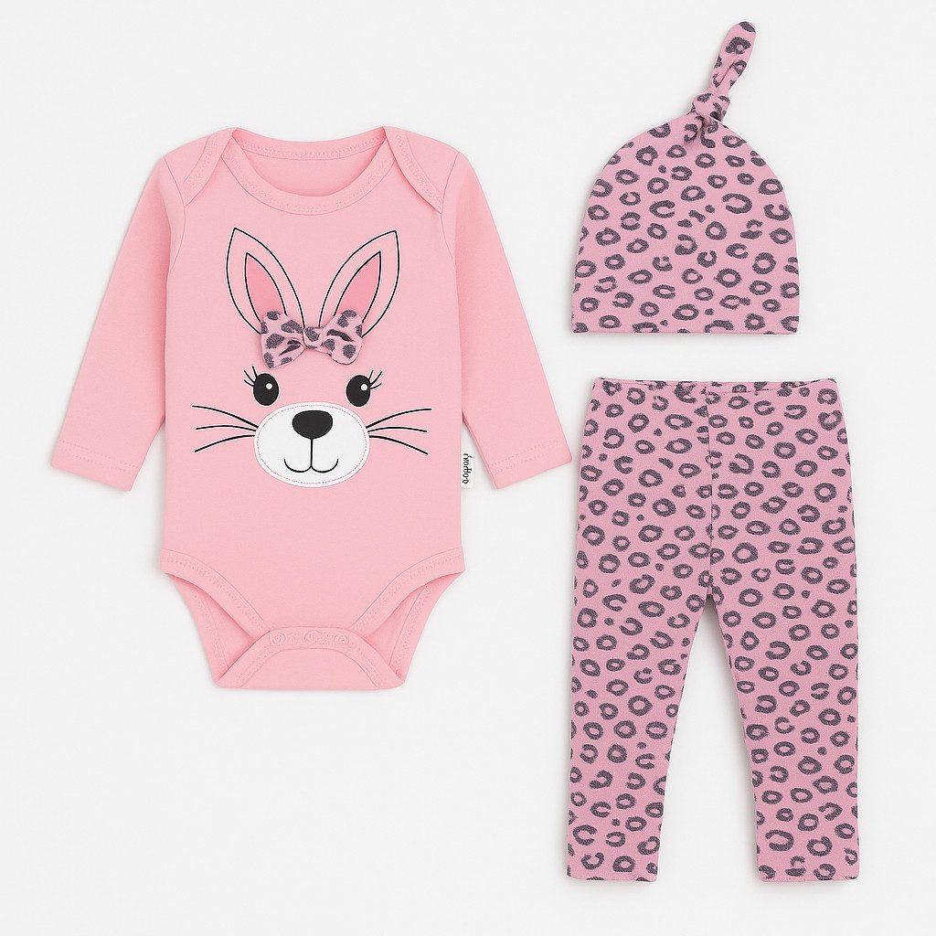Lorey Medtec Neugeborenen-Geschenkset Mädchen Outfit, 3-teiliges Set, Body, Hose, Mütze, 100 % Baumwolle (Body + Hose + Mütze) – Bild 2 von 4